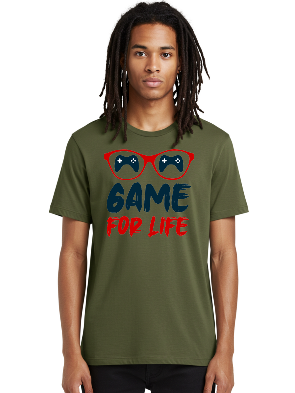 Game-For-Life Men'S Graphic Tee, 100% Cotton, Comfortable Casual Summer Wear, Machine Washable, Gaming Culture, Game Controllers, Video Games, Gamer Lifestyle, Game For Life, Gaming Community, Fun, Entertainment, Red Glasses -  Aaa630