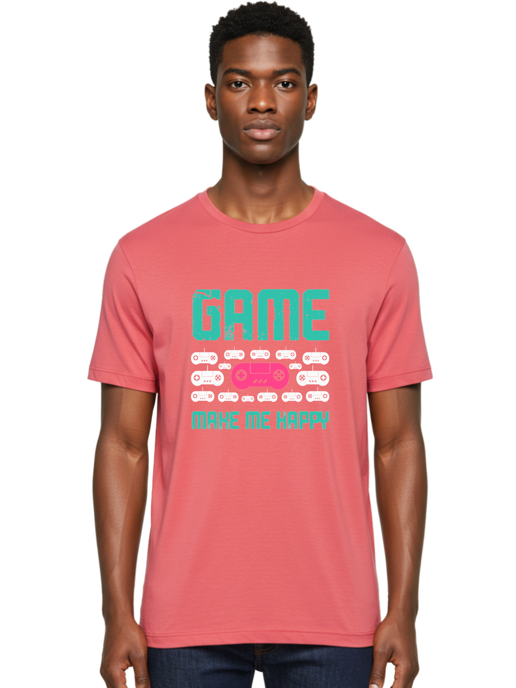 Game-Make-Me-Happy Men'S Graphic Tee, 100% Cotton, Comfortable Casual Summer Wear, Machine Washable, Gaming Controller, Gamepad, Video Games, Gaming Accessories, Positive Vibes, Happiness, Gaming, Make Me Happy -  Aaa631