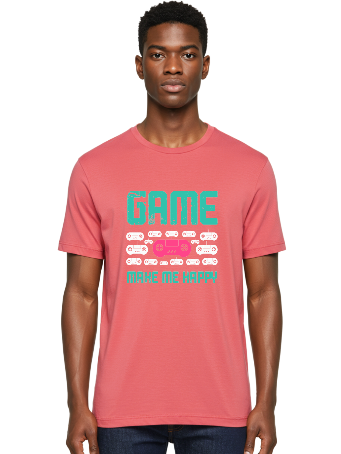 Game-Make-Me-Happy Men'S Graphic Tee, 100% Cotton, Comfortable Casual Summer Wear, Machine Washable, Gaming Controller, Gamepad, Video Games, Gaming Accessories, Positive Vibes, Happiness, Gaming, Make Me Happy -  Aaa631