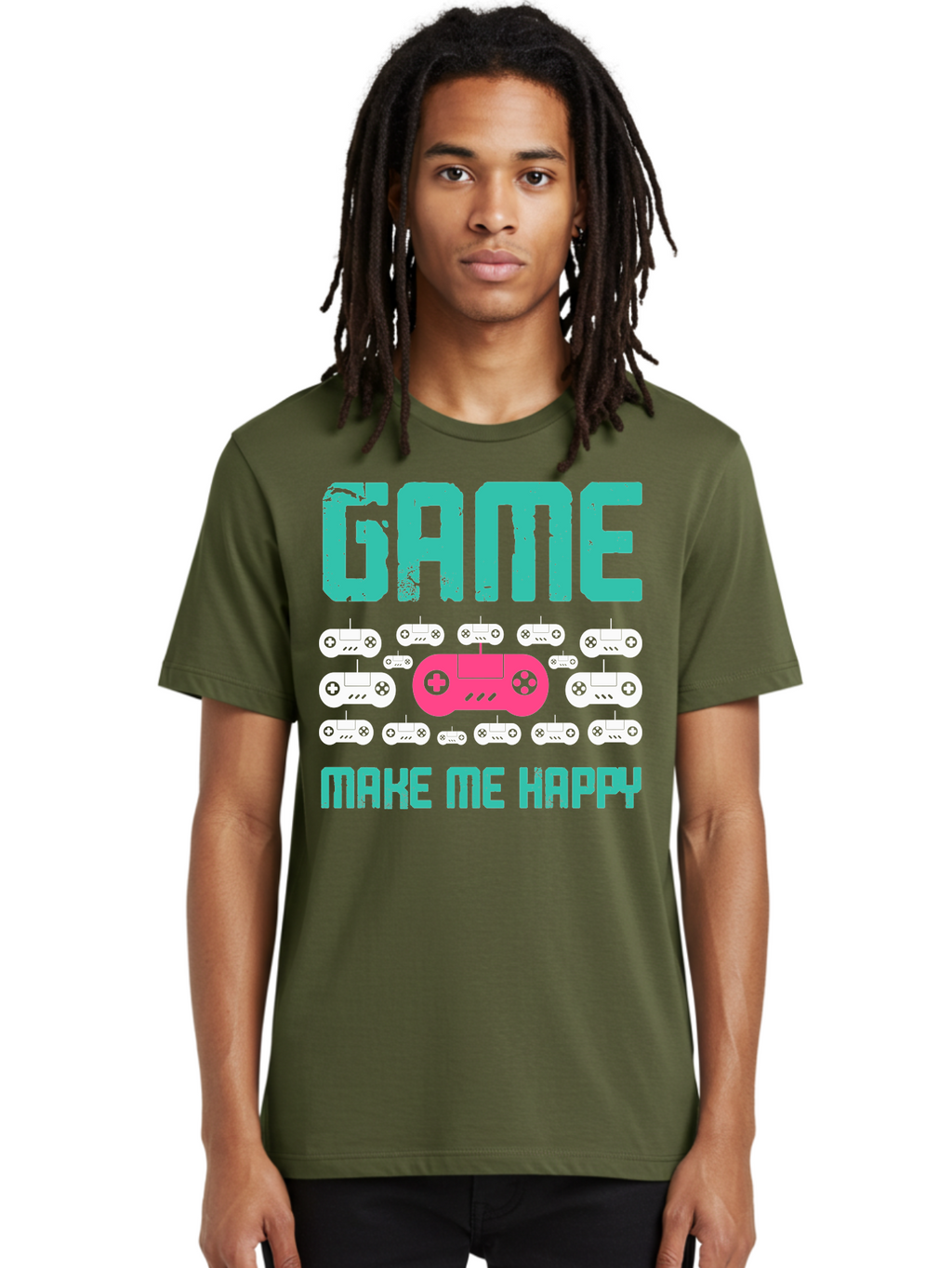Game-Make-Me-Happy Men'S Graphic Tee, 100% Cotton, Comfortable Casual Summer Wear, Machine Washable, Gaming Controller, Gamepad, Video Games, Gaming Accessories, Positive Vibes, Happiness, Gaming, Make Me Happy -  Aaa631