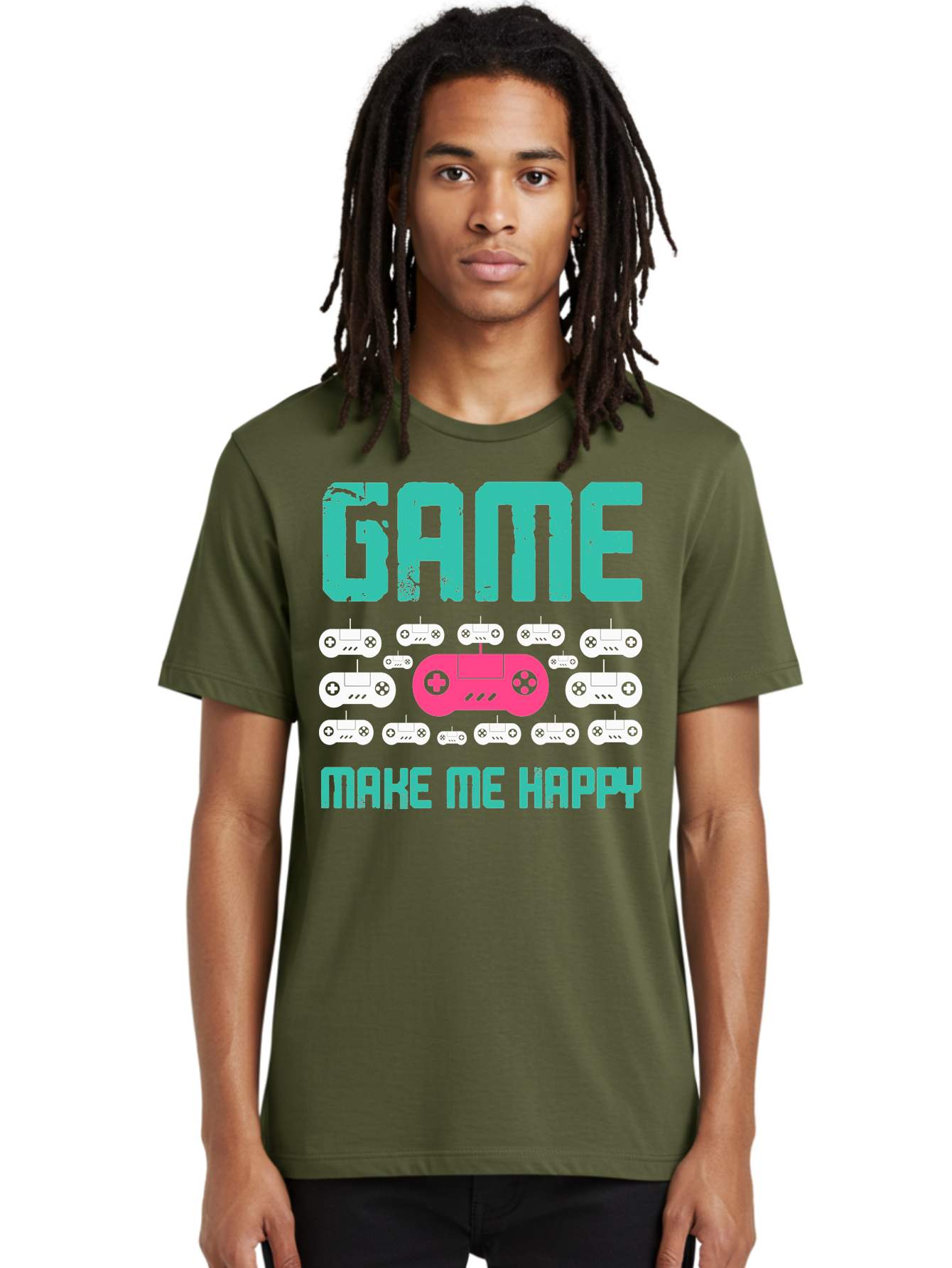 Game-Make-Me-Happy Men'S Graphic Tee, 100% Cotton, Comfortable Casual Summer Wear, Machine Washable, Gaming Controller, Gamepad, Video Games, Gaming Accessories, Positive Vibes, Happiness, Gaming, Make Me Happy -  Aaa631