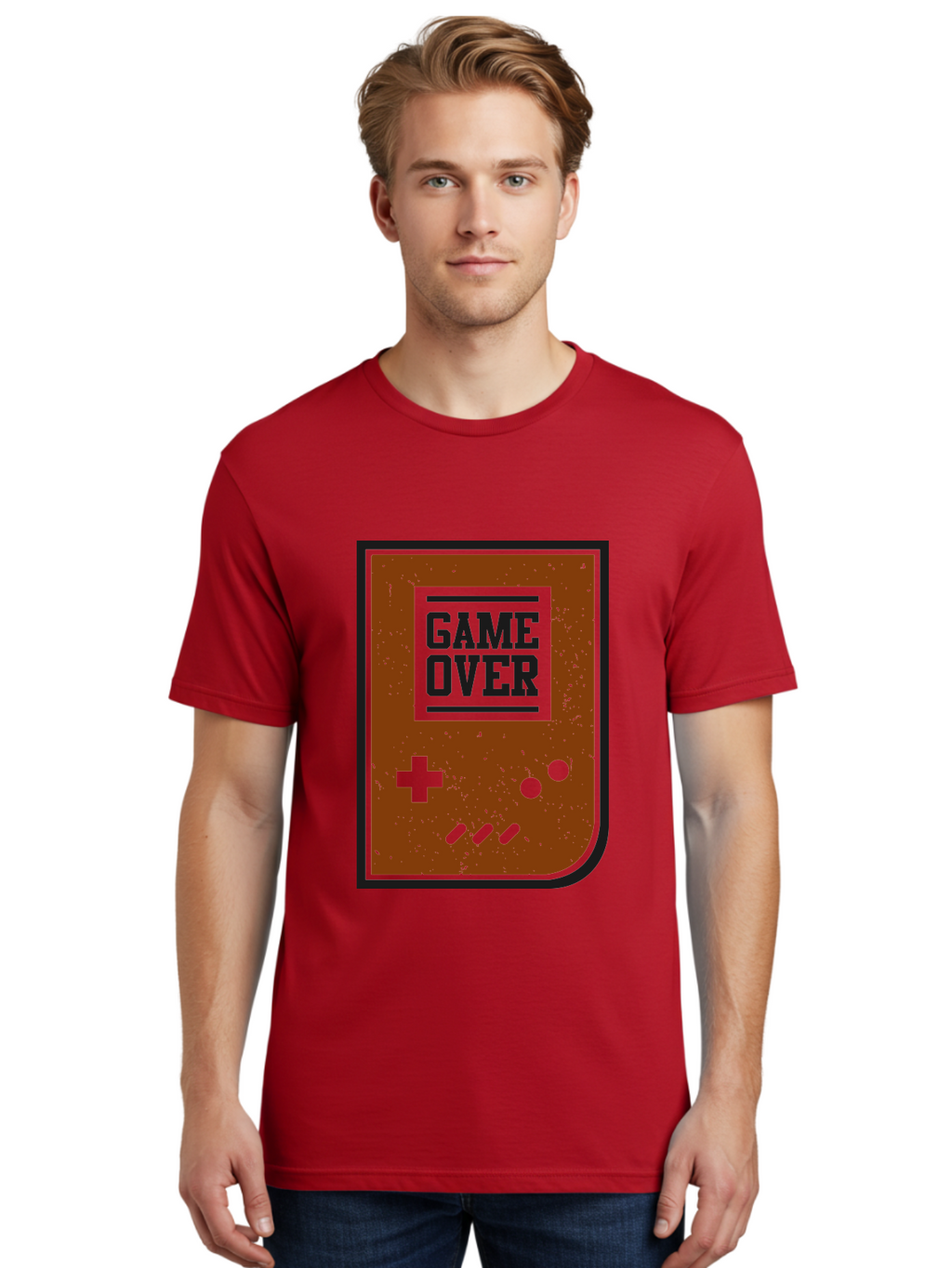Game-Over Men'S Graphic Tee, 100% Cotton, Comfortable Casual Summer Wear, Machine Washable, Game Over Screen, Retro Video Game, Nostalgic Gaming, Classic Arcade, Pixel Art, Game Over Text, Old School Gaming, Vintage Console -  Aaa632