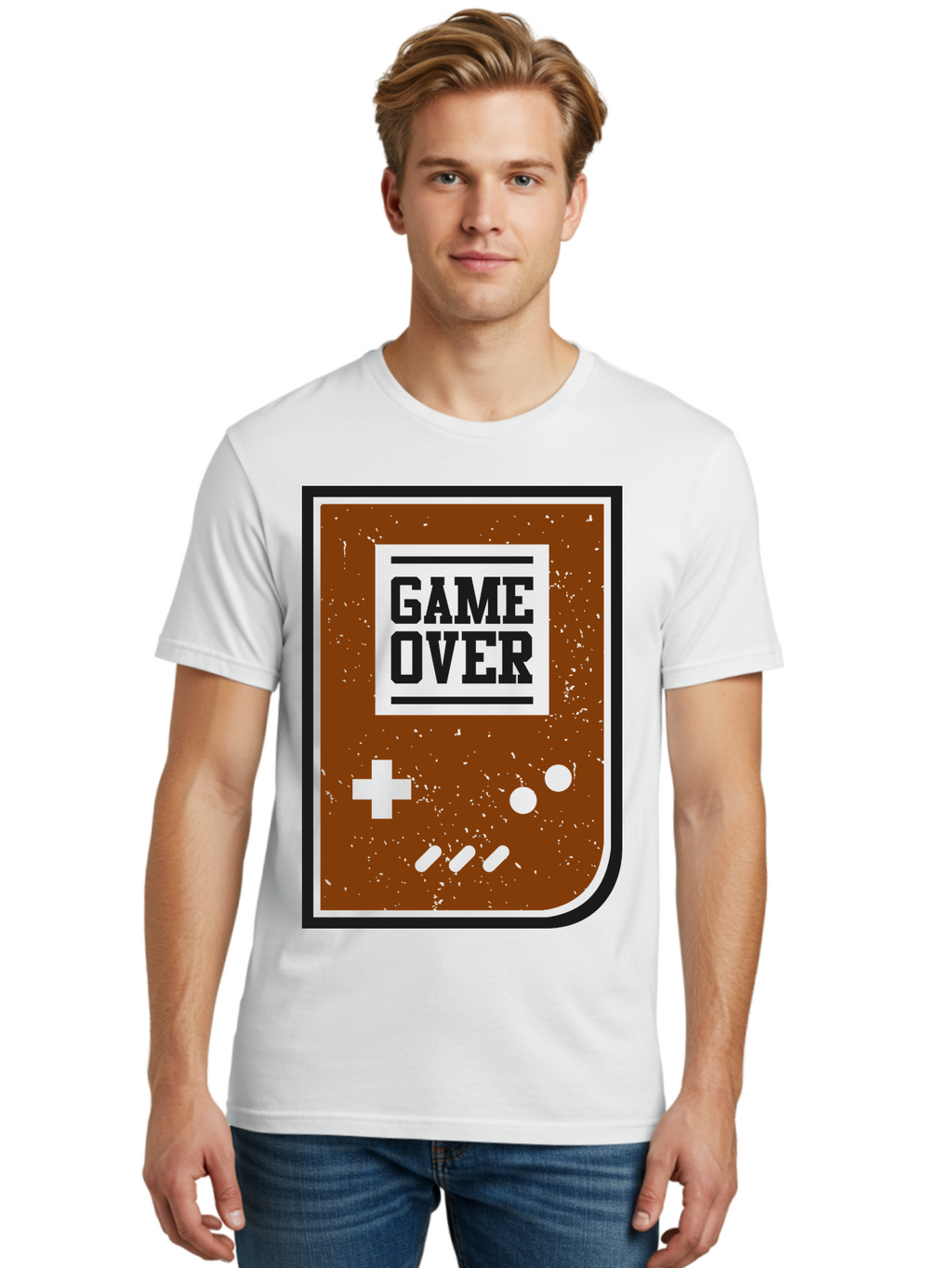 Game-Over Men'S Graphic Tee, 100% Cotton, Comfortable Casual Summer Wear, Machine Washable, Game Over Screen, Retro Video Game, Nostalgic Gaming, Classic Arcade, Pixel Art, Game Over Text, Old School Gaming, Vintage Console -  Aaa632