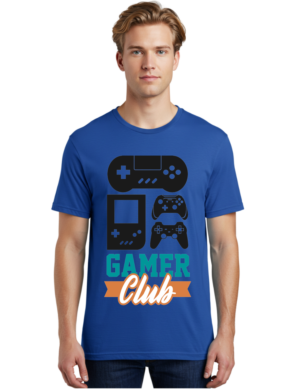 Gamer-Club Men'S Graphic Tee, 100% Cotton, Comfortable Casual Summer Wear, Machine Washable, Gaming Club, Gamer Community, Game Controllers, Video Games, Gamepad, Gaming Console, Game Controller Graphics, Gaming Accessories, Game Night -  Aaa633