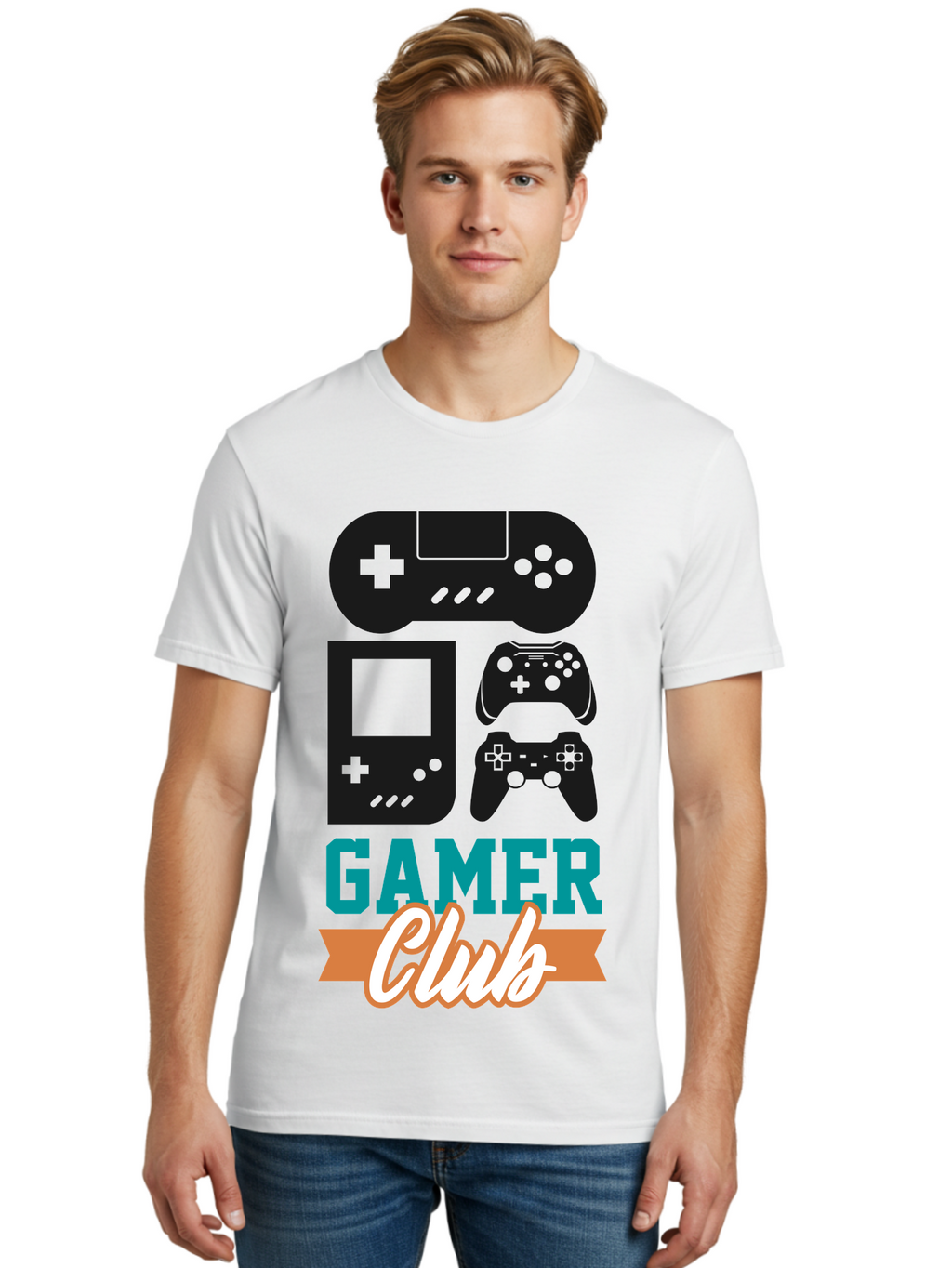 Gamer-Club Men'S Graphic Tee, 100% Cotton, Comfortable Casual Summer Wear, Machine Washable, Gaming Club, Gamer Community, Game Controllers, Video Games, Gamepad, Gaming Console, Game Controller Graphics, Gaming Accessories, Game Night -  Aaa633