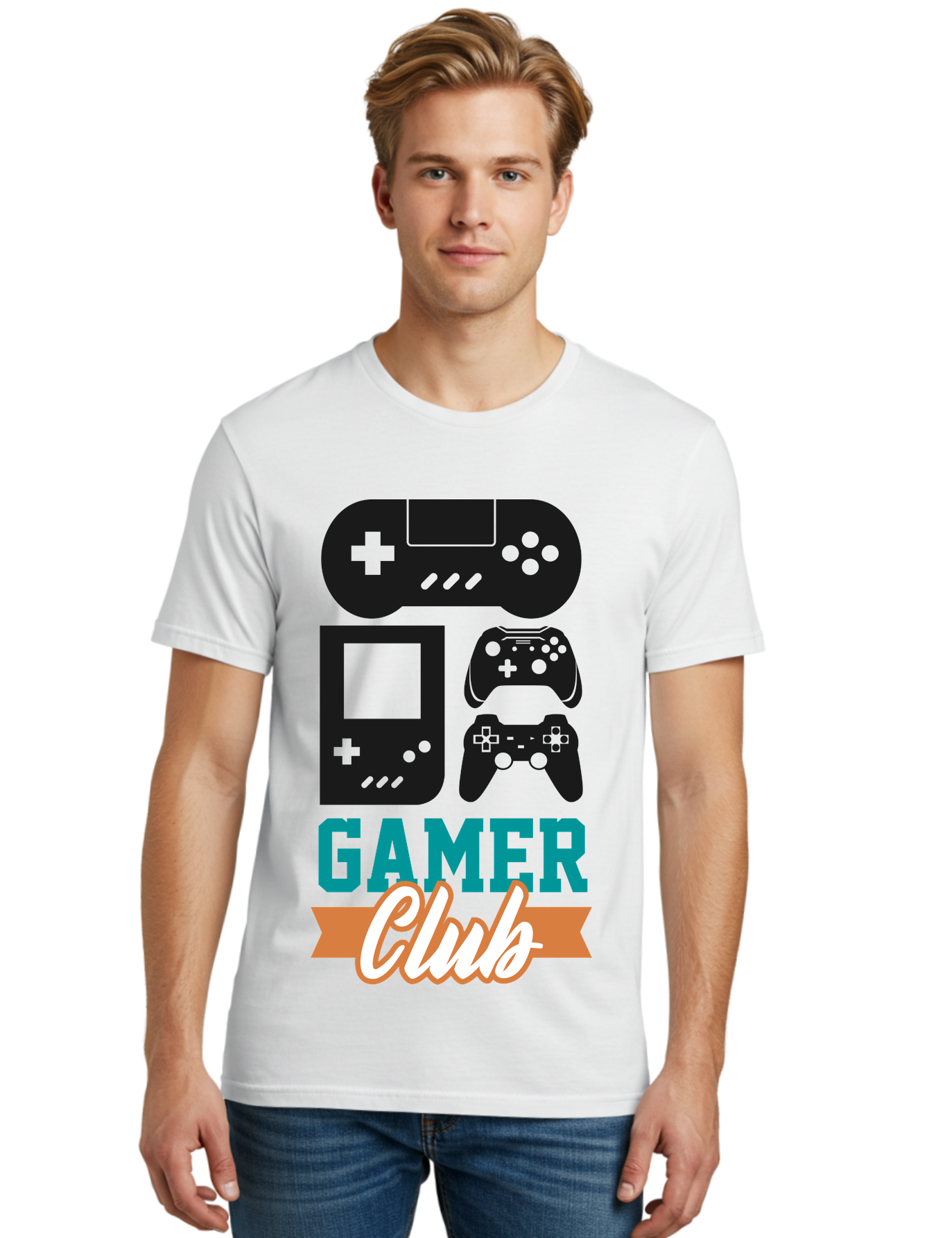 Gamer-Club Men'S Graphic Tee, 100% Cotton, Comfortable Casual Summer Wear, Machine Washable, Gaming Club, Gamer Community, Game Controllers, Video Games, Gamepad, Gaming Console, Game Controller Graphics, Gaming Accessories, Game Night -  Aaa633