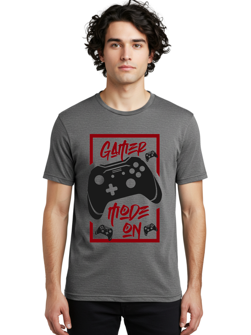 Gamer-Mode-On Men'S Graphic Tee, 100% Cotton, Comfortable Casual Summer Wear, Machine Washable, Game Controller, Gaming Graphics, Video Game Console, Game Mode On, Gather Mode, Gamer Culture, Gaming Community, Game On, Red And Green Design -  Aaa634