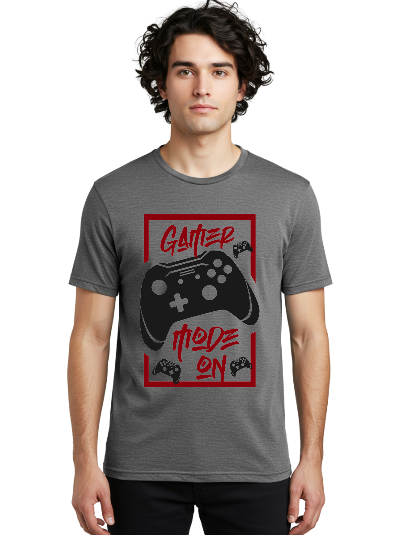 Gamer-Mode-On Men'S Graphic Tee, 100% Cotton, Comfortable Casual Summer Wear, Machine Washable, Game Controller, Gaming Graphics, Video Game Console, Game Mode On, Gather Mode, Gamer Culture, Gaming Community, Game On, Red And Green Design -  Aaa634