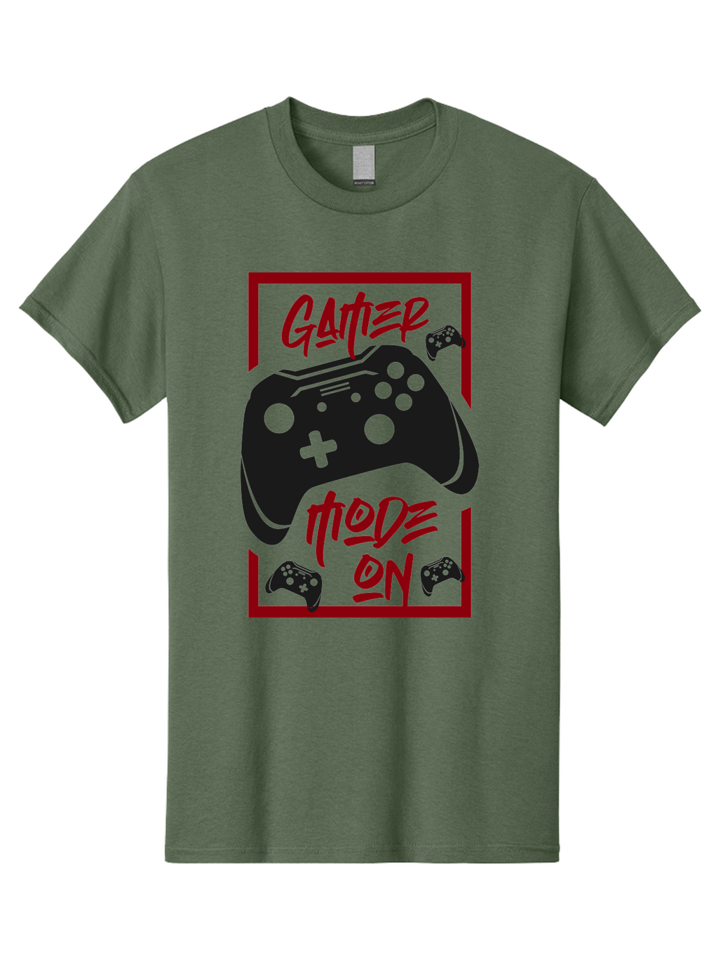 Gamer-Mode-On Men'S Graphic Tee, 100% Cotton, Comfortable Casual Summer Wear, Machine Washable, Game Controller, Gaming Graphics, Video Game Console, Game Mode On, Gather Mode, Gamer Culture, Gaming Community, Game On, Red And Green Design -  Aaa634