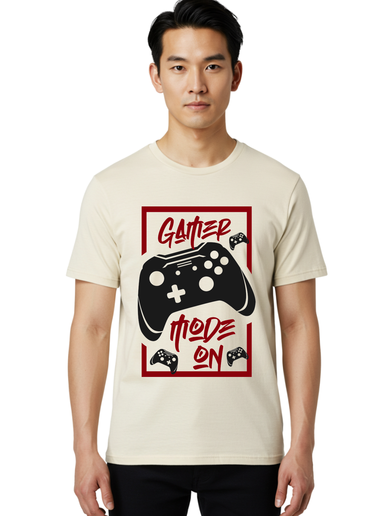 Gamer-Mode-On Men'S Graphic Tee, 100% Cotton, Comfortable Casual Summer Wear, Machine Washable, Game Controller, Gaming Graphics, Video Game Console, Game Mode On, Gather Mode, Gamer Culture, Gaming Community, Game On, Red And Green Design -  Aaa634