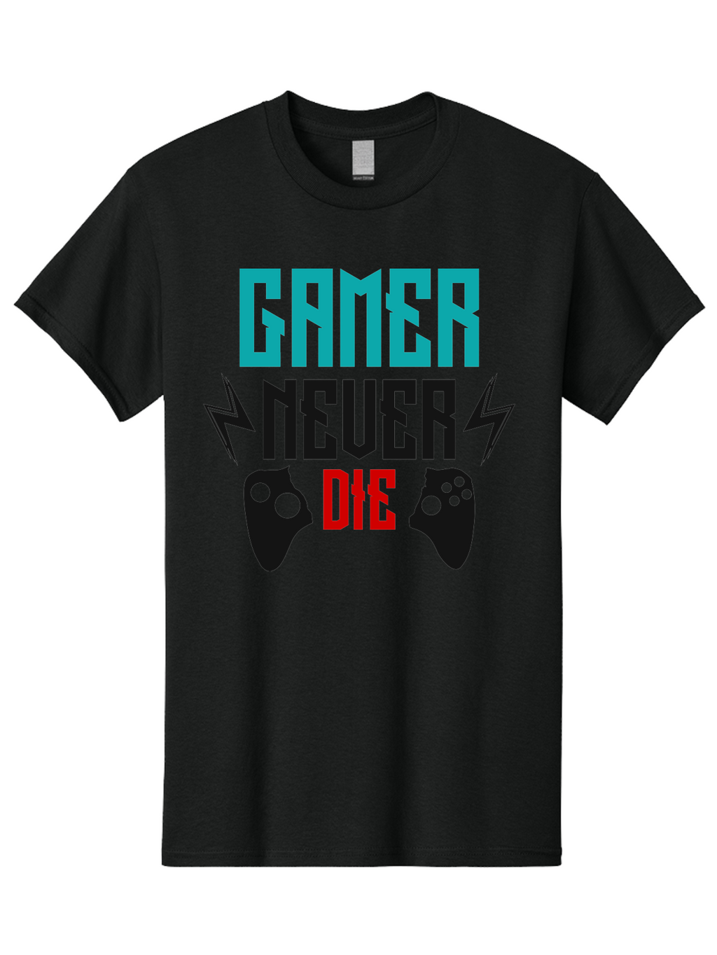 Gamer-Never-Die Men'S Graphic Tee, 100% Cotton, Comfortable Casual Summer Wear, Machine Washable, Gaming Culture, Gaming Controllers, Motivational Quote, Gamer Lifestyle, Video Games, Gaming Community, Game On -  Aaa635