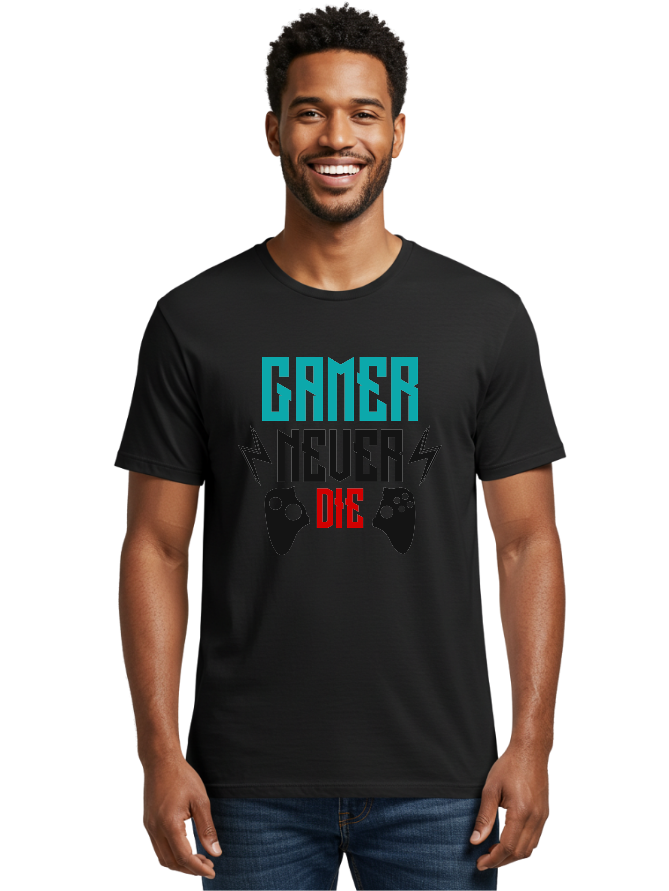 Gamer-Never-Die Men'S Graphic Tee, 100% Cotton, Comfortable Casual Summer Wear, Machine Washable, Gaming Culture, Gaming Controllers, Motivational Quote, Gamer Lifestyle, Video Games, Gaming Community, Game On -  Aaa635