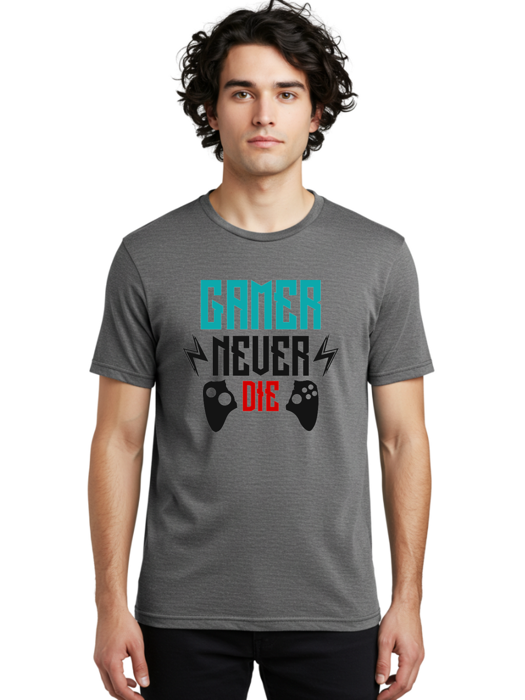 Gamer-Never-Die Men'S Graphic Tee, 100% Cotton, Comfortable Casual Summer Wear, Machine Washable, Gaming Culture, Gaming Controllers, Motivational Quote, Gamer Lifestyle, Video Games, Gaming Community, Game On -  Aaa635