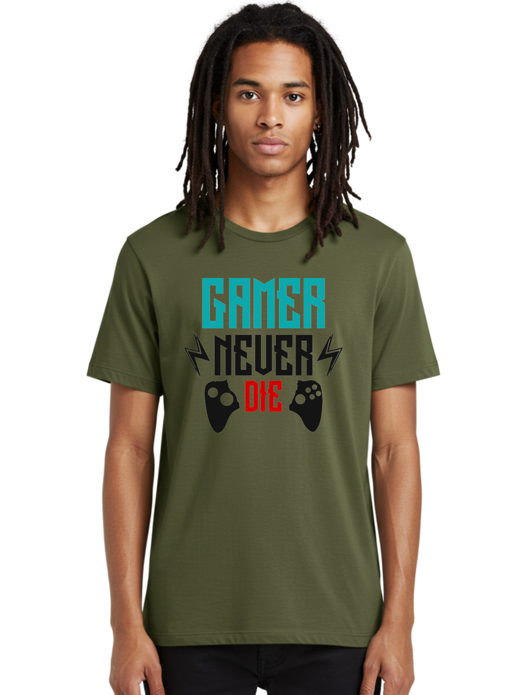 Gamer-Never-Die Men'S Graphic Tee, 100% Cotton, Comfortable Casual Summer Wear, Machine Washable, Gaming Culture, Gaming Controllers, Motivational Quote, Gamer Lifestyle, Video Games, Gaming Community, Game On -  Aaa635