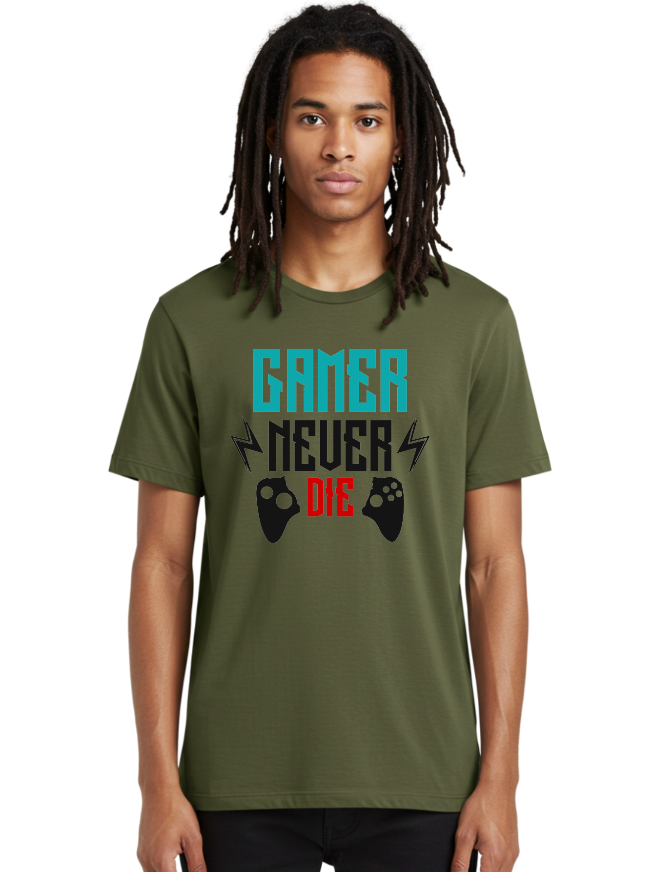 Gamer-Never-Die Men'S Graphic Tee, 100% Cotton, Comfortable Casual Summer Wear, Machine Washable, Gaming Culture, Gaming Controllers, Motivational Quote, Gamer Lifestyle, Video Games, Gaming Community, Game On -  Aaa635