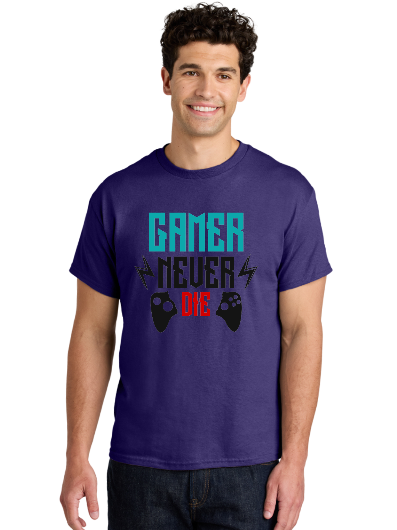 Gamer-Never-Die Men'S Graphic Tee, 100% Cotton, Comfortable Casual Summer Wear, Machine Washable, Gaming Culture, Gaming Controllers, Motivational Quote, Gamer Lifestyle, Video Games, Gaming Community, Game On -  Aaa635