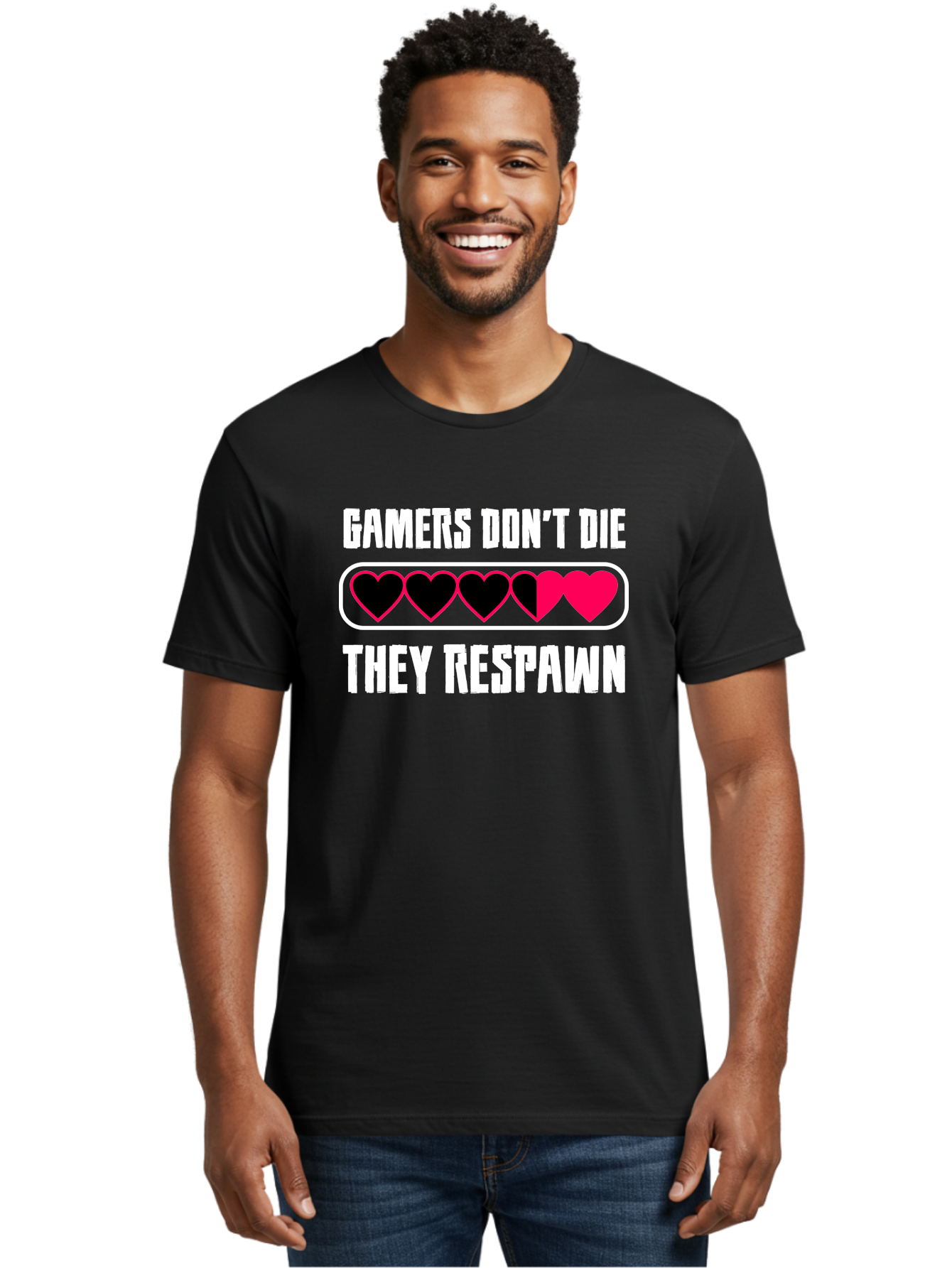 Gamers-Don-T-Die-They-Respwan Men'S Graphic Tee, 100% Cotton, Comfortable Casual Summer Wear, Machine Washable, Gaming Quote, Gamer Life, Respawn, Video Game Humor, Gaming Culture, Gamer Hearts, Digital Entertainment, Gaming Phrase -  Aaa637