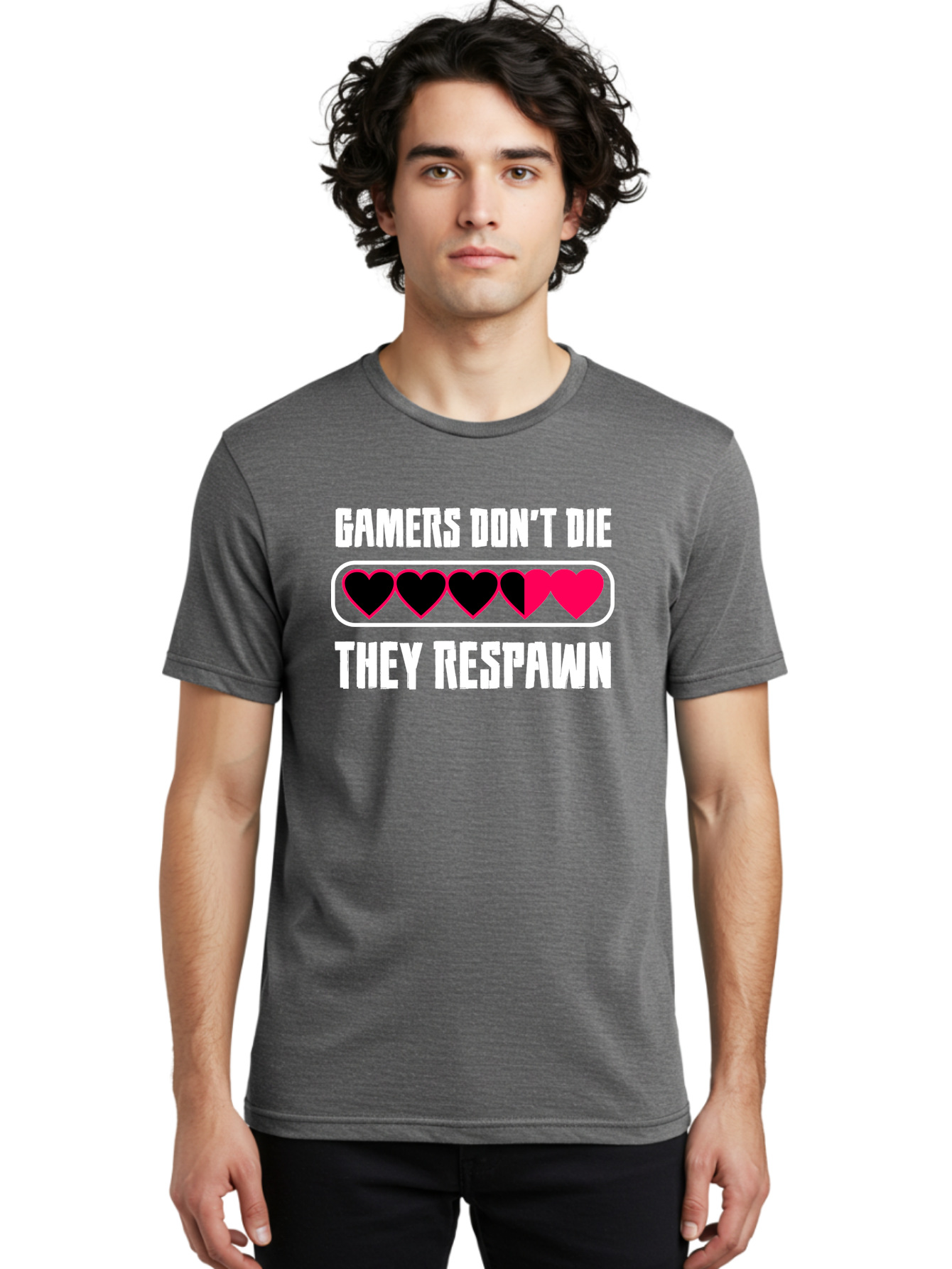 Gamers-Don-T-Die-They-Respwan Men'S Graphic Tee, 100% Cotton, Comfortable Casual Summer Wear, Machine Washable, Gaming Quote, Gamer Life, Respawn, Video Game Humor, Gaming Culture, Gamer Hearts, Digital Entertainment, Gaming Phrase -  Aaa637
