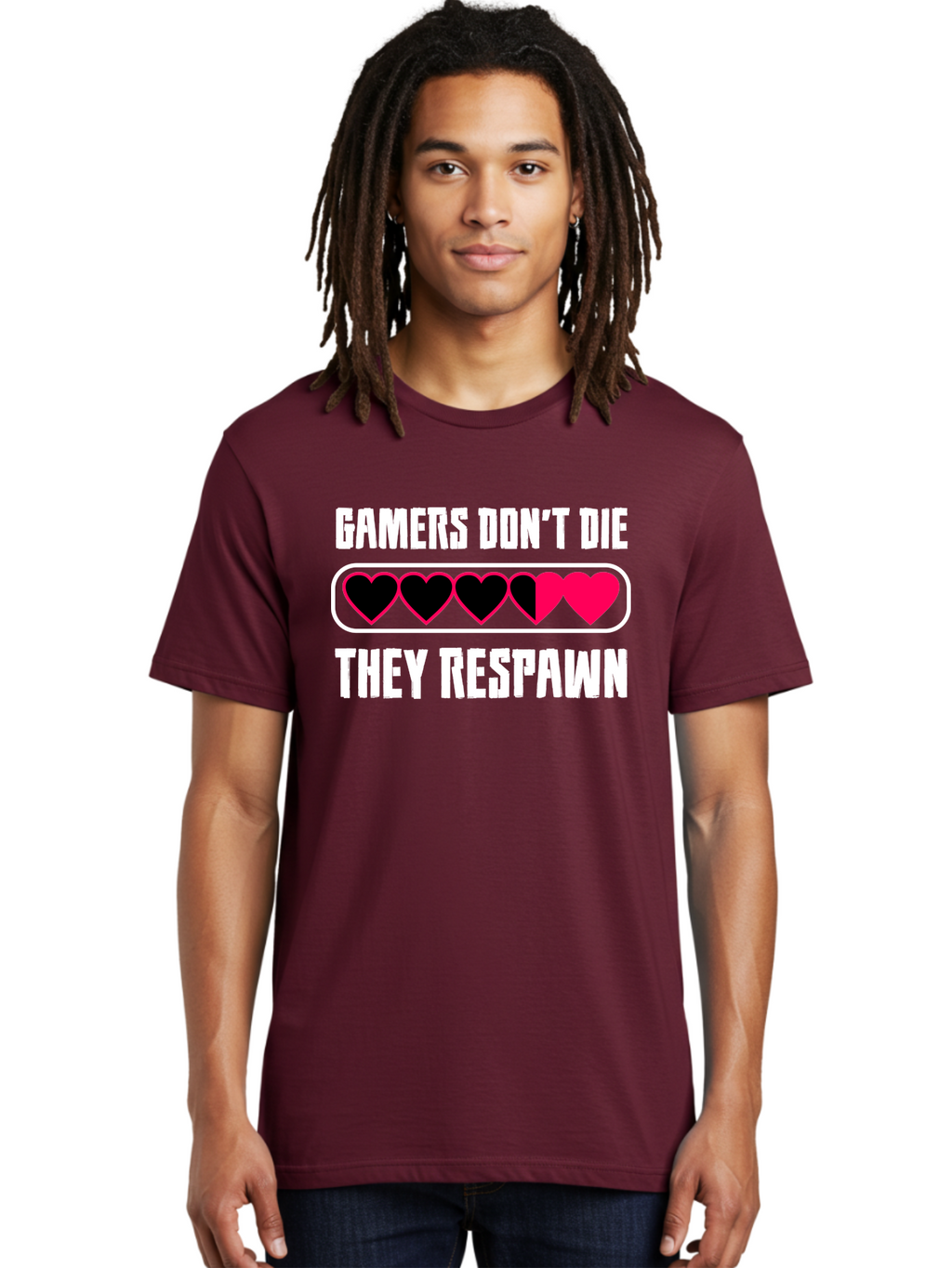 Gamers-Don-T-Die-They-Respwan Men'S Graphic Tee, 100% Cotton, Comfortable Casual Summer Wear, Machine Washable, Gaming Quote, Gamer Life, Respawn, Video Game Humor, Gaming Culture, Gamer Hearts, Digital Entertainment, Gaming Phrase -  Aaa637