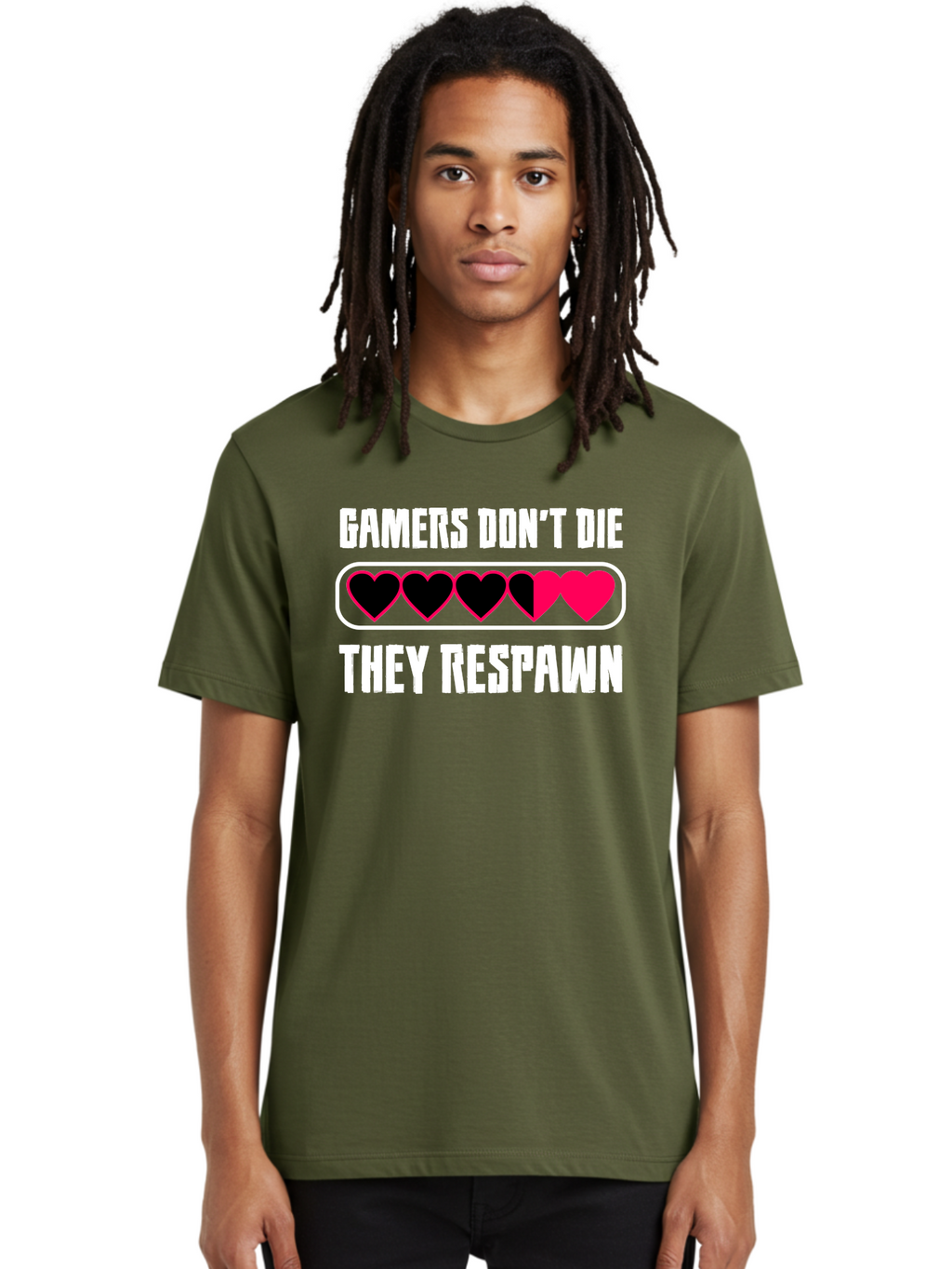 Gamers-Don-T-Die-They-Respwan Men'S Graphic Tee, 100% Cotton, Comfortable Casual Summer Wear, Machine Washable, Gaming Quote, Gamer Life, Respawn, Video Game Humor, Gaming Culture, Gamer Hearts, Digital Entertainment, Gaming Phrase -  Aaa637