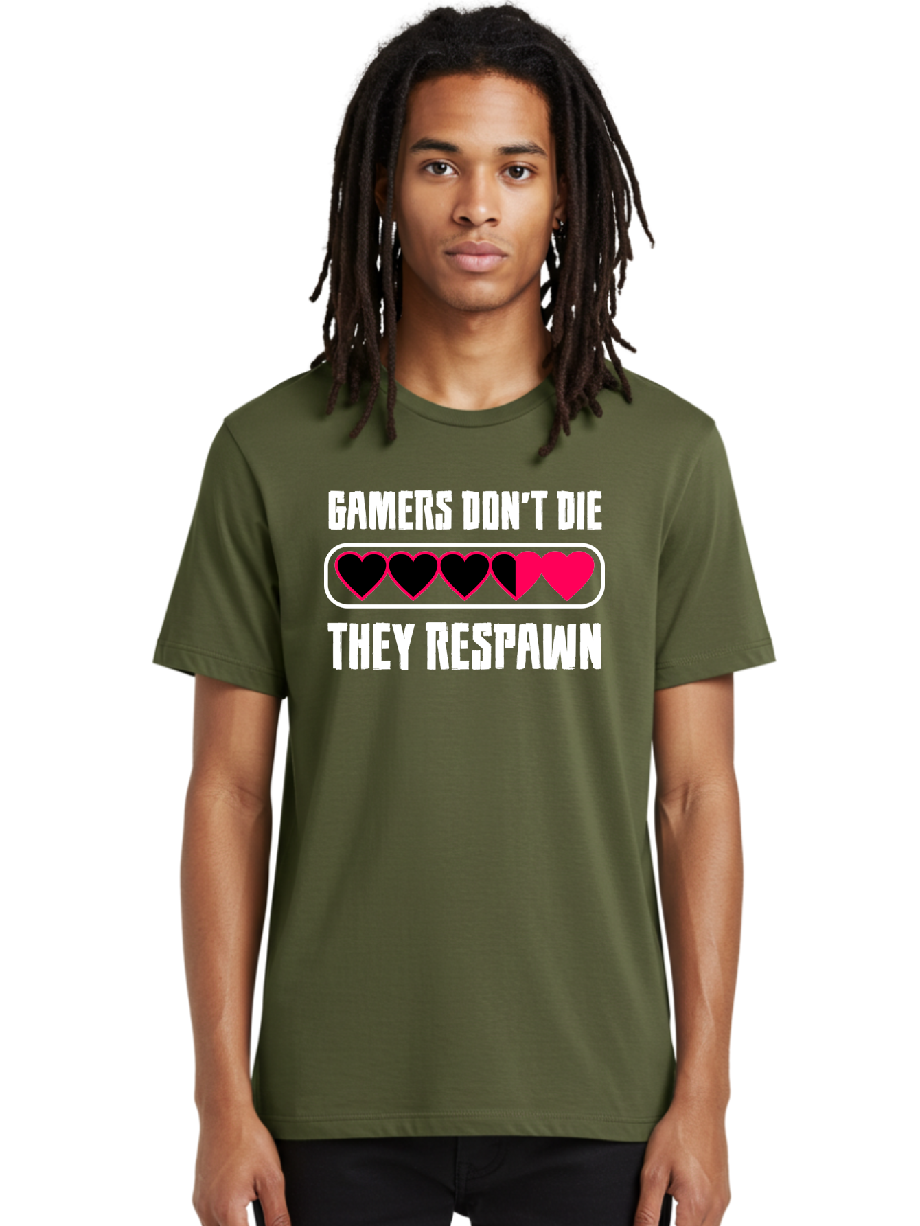 Gamers-Don-T-Die-They-Respwan Men'S Graphic Tee, 100% Cotton, Comfortable Casual Summer Wear, Machine Washable, Gaming Quote, Gamer Life, Respawn, Video Game Humor, Gaming Culture, Gamer Hearts, Digital Entertainment, Gaming Phrase -  Aaa637