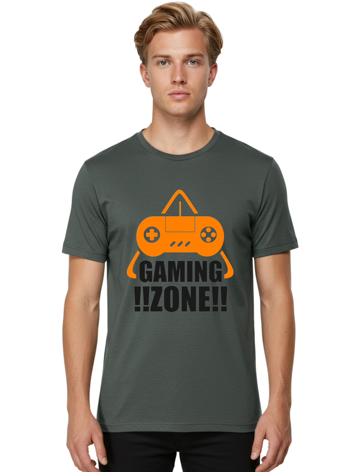 Gaming-Zone Men'S Graphic Tee, 100% Cotton, Comfortable Casual Summer Wear, Machine Washable, Gaming Controller, Orange Graphics, Gaming Zone, Video Games, Gaming Community, Online Gaming, Gaming Culture, Gamer Lifestyle -  Aaa641