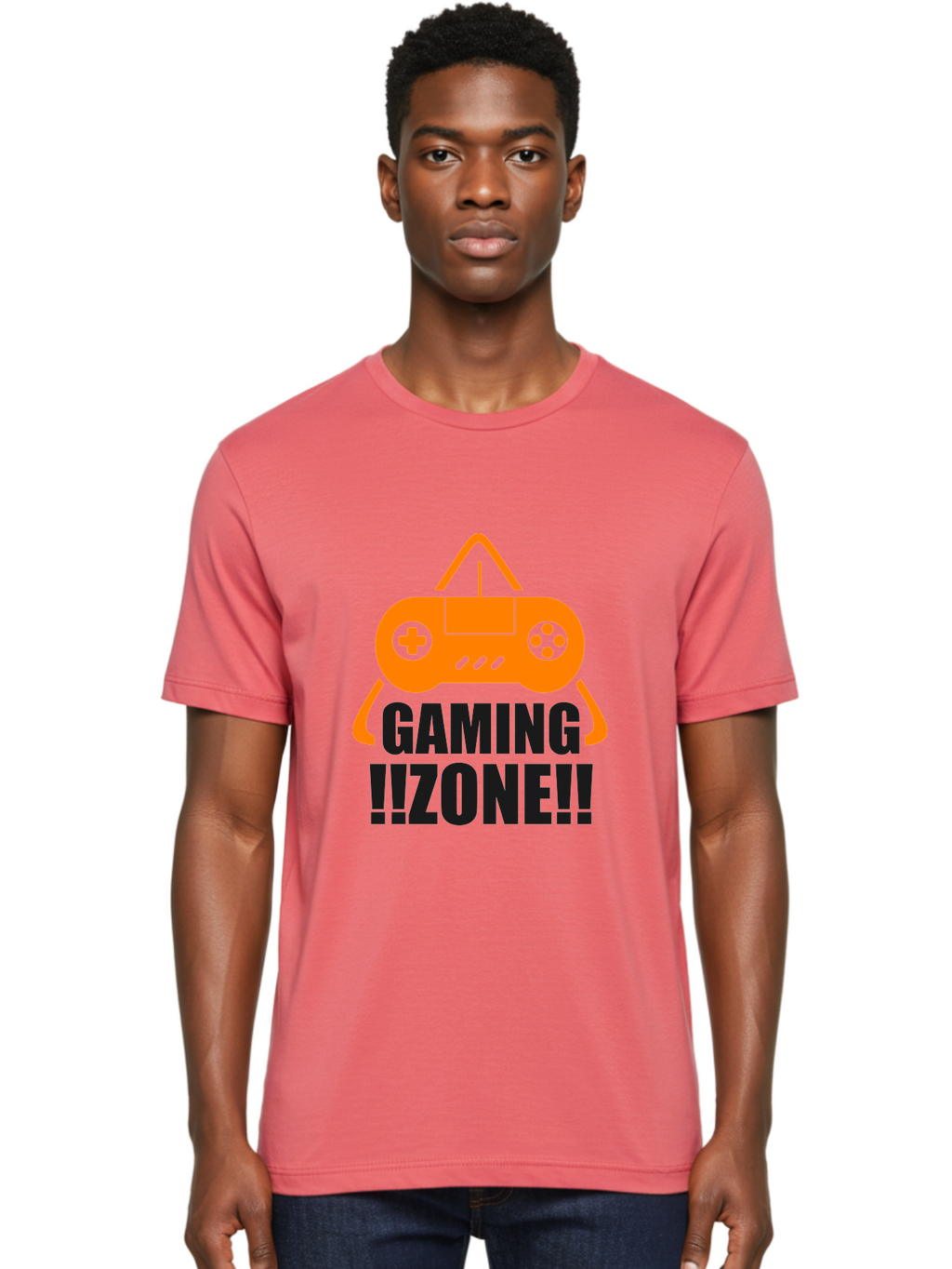 Gaming-Zone Men'S Graphic Tee, 100% Cotton, Comfortable Casual Summer Wear, Machine Washable, Gaming Controller, Orange Graphics, Gaming Zone, Video Games, Gaming Community, Online Gaming, Gaming Culture, Gamer Lifestyle -  Aaa641