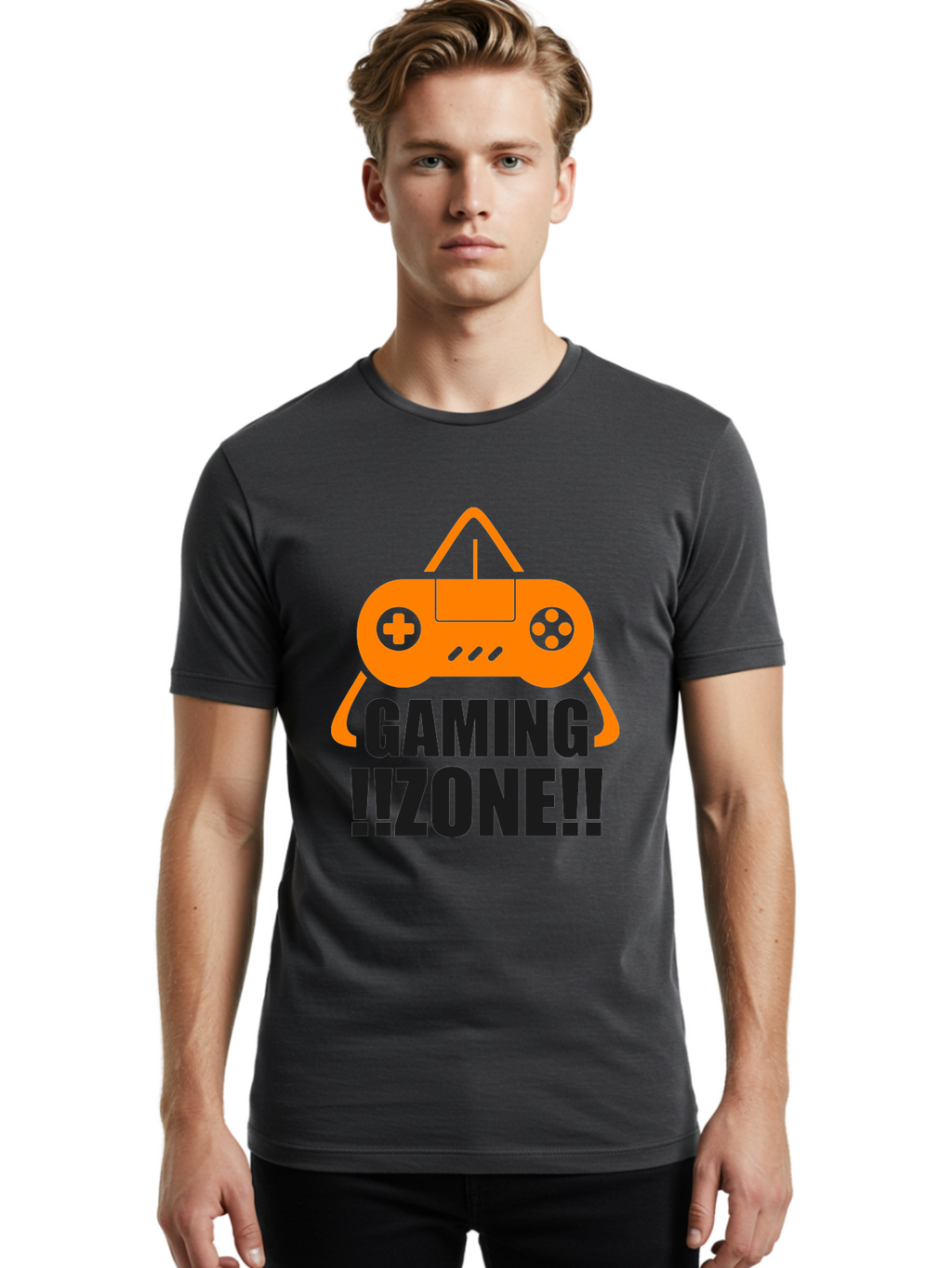 Gaming-Zone Men'S Graphic Tee, 100% Cotton, Comfortable Casual Summer Wear, Machine Washable, Gaming Controller, Orange Graphics, Gaming Zone, Video Games, Gaming Community, Online Gaming, Gaming Culture, Gamer Lifestyle -  Aaa641