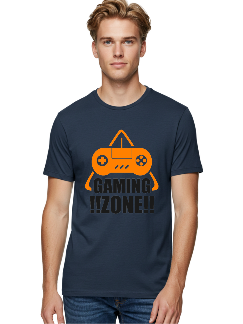 Gaming-Zone Men'S Graphic Tee, 100% Cotton, Comfortable Casual Summer Wear, Machine Washable, Gaming Controller, Orange Graphics, Gaming Zone, Video Games, Gaming Community, Online Gaming, Gaming Culture, Gamer Lifestyle -  Aaa641