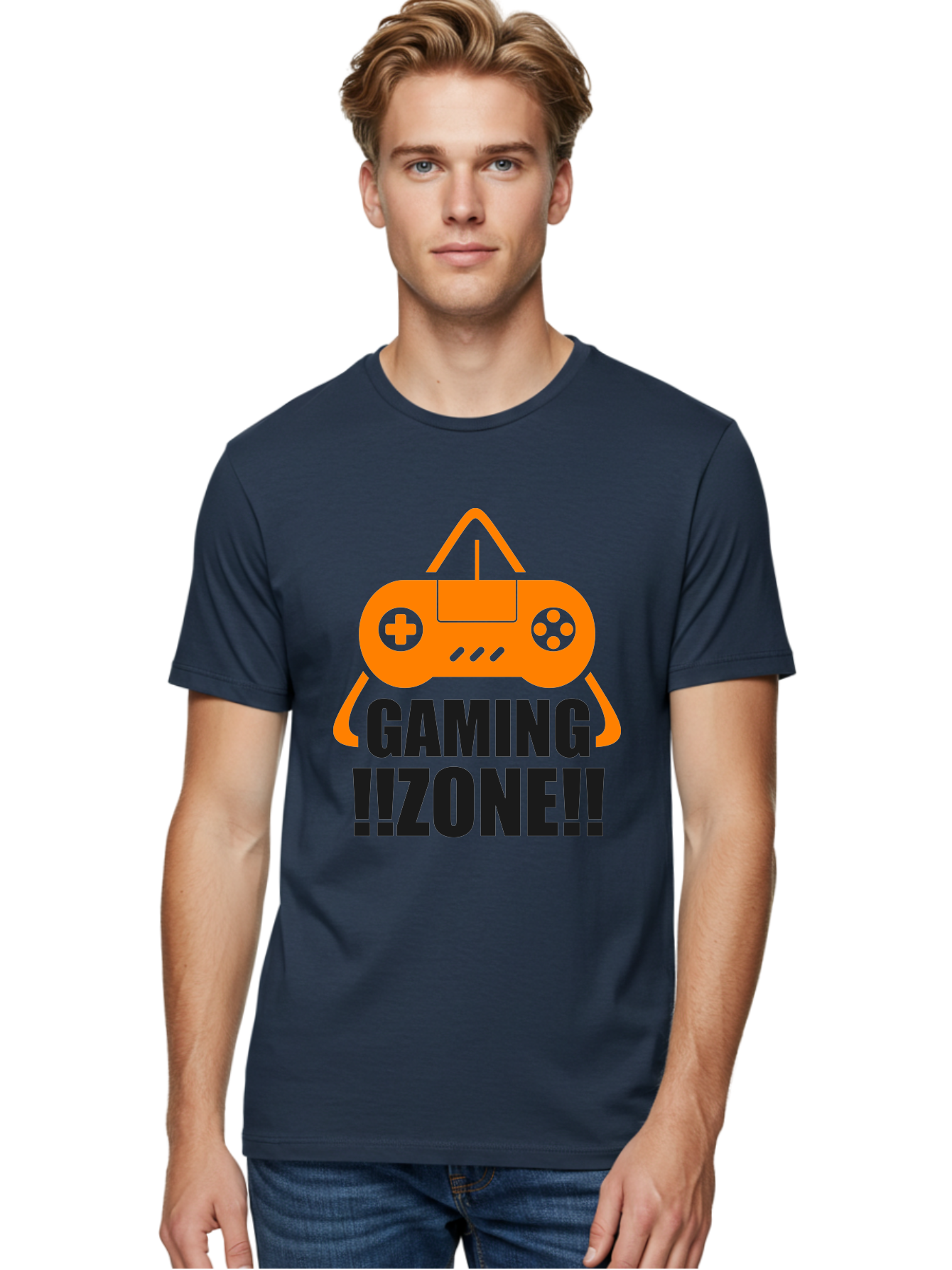 Gaming-Zone Men'S Graphic Tee, 100% Cotton, Comfortable Casual Summer Wear, Machine Washable, Gaming Controller, Orange Graphics, Gaming Zone, Video Games, Gaming Community, Online Gaming, Gaming Culture, Gamer Lifestyle -  Aaa641