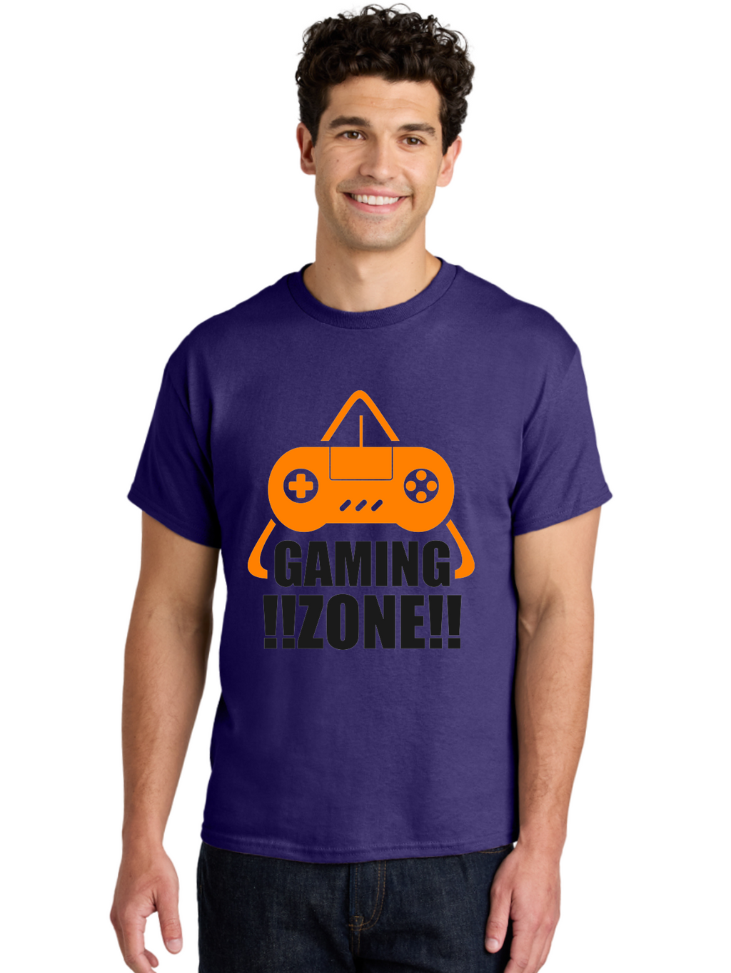 Gaming-Zone Men'S Graphic Tee, 100% Cotton, Comfortable Casual Summer Wear, Machine Washable, Gaming Controller, Orange Graphics, Gaming Zone, Video Games, Gaming Community, Online Gaming, Gaming Culture, Gamer Lifestyle -  Aaa641