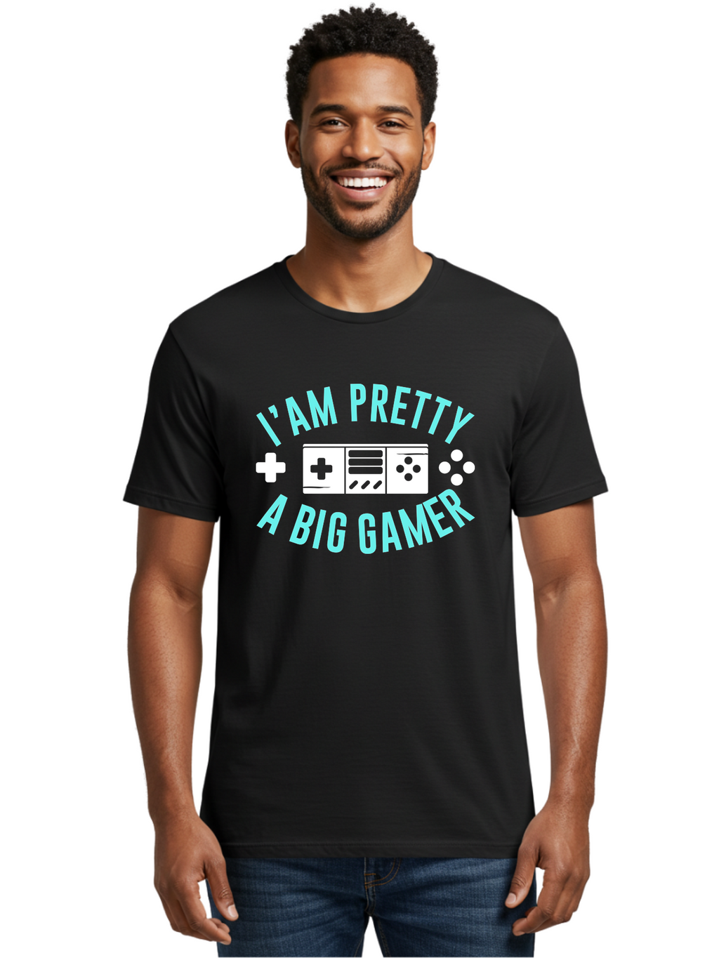 I-Am-Pretty-A-Big-Gamer Men'S Graphic Tee, 100% Cotton, Comfortable Casual Summer Wear, Machine Washable, Gaming Graphic, Gamer Quote, Game Console Icon, I Am Pretty Big Gamer, Positive Affirmation, Gaming Culture, Fun Design, -  Aaa642