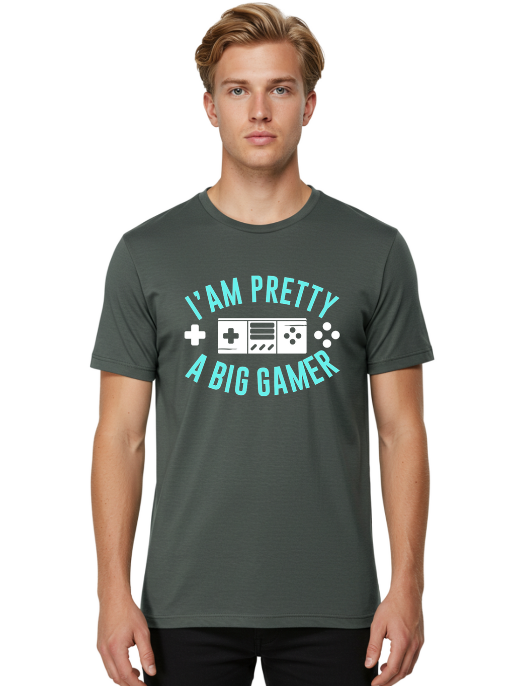 I-Am-Pretty-A-Big-Gamer Men'S Graphic Tee, 100% Cotton, Comfortable Casual Summer Wear, Machine Washable, Gaming Graphic, Gamer Quote, Game Console Icon, I Am Pretty Big Gamer, Positive Affirmation, Gaming Culture, Fun Design, -  Aaa642