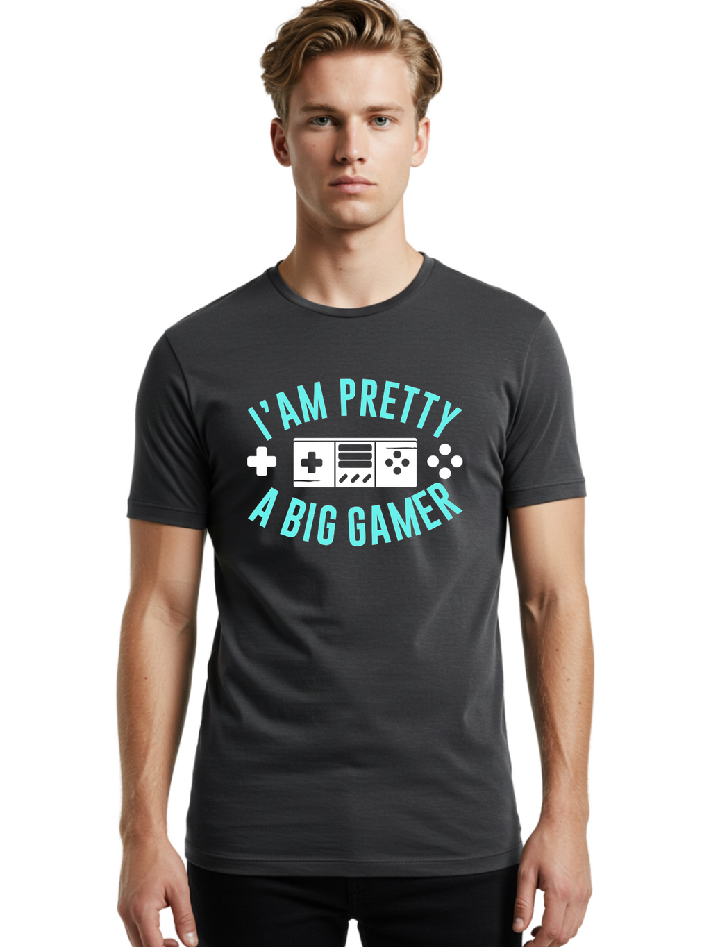 I-Am-Pretty-A-Big-Gamer Men'S Graphic Tee, 100% Cotton, Comfortable Casual Summer Wear, Machine Washable, Gaming Graphic, Gamer Quote, Game Console Icon, I Am Pretty Big Gamer, Positive Affirmation, Gaming Culture, Fun Design, -  Aaa642