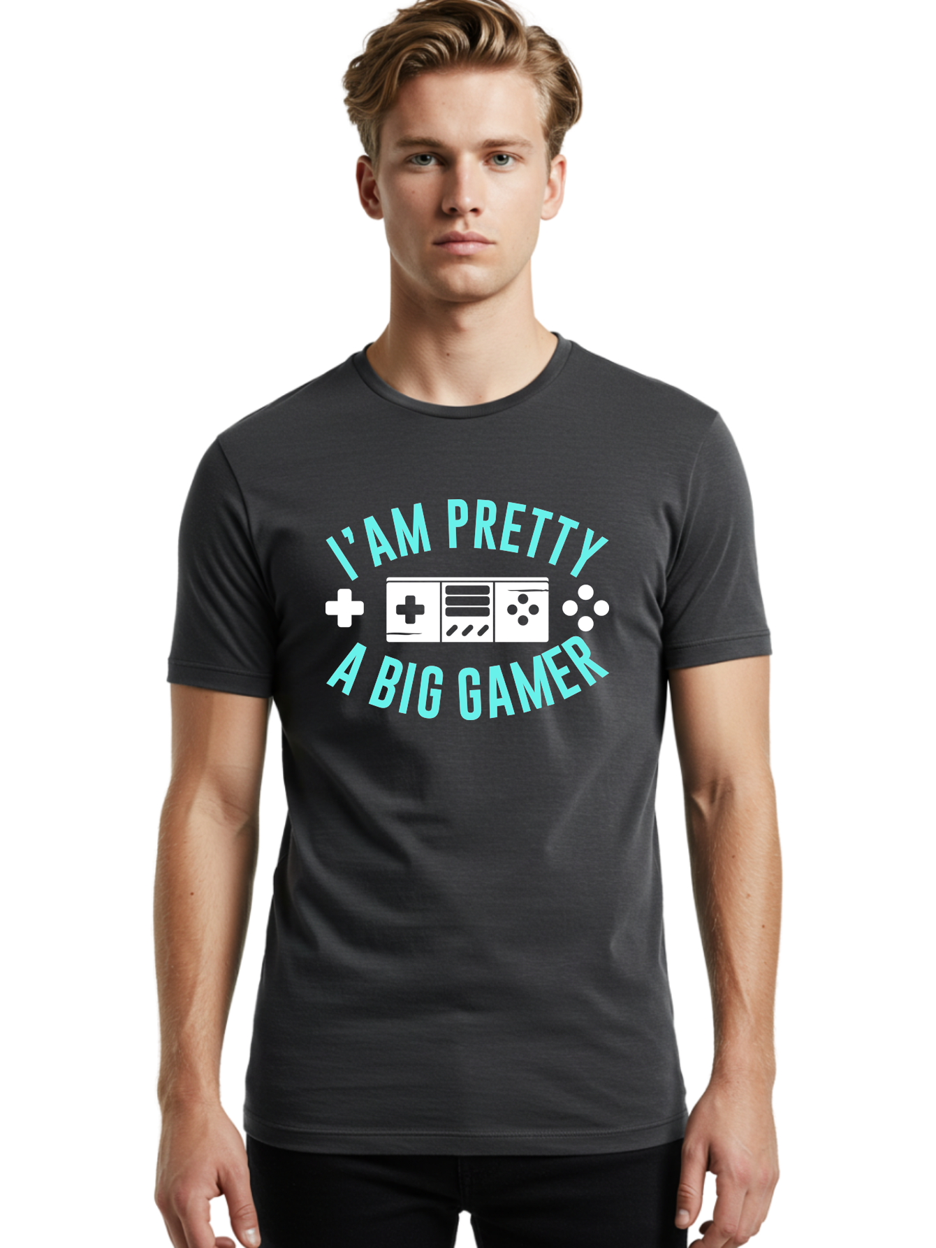 I-Am-Pretty-A-Big-Gamer Men'S Graphic Tee, 100% Cotton, Comfortable Casual Summer Wear, Machine Washable, Gaming Graphic, Gamer Quote, Game Console Icon, I Am Pretty Big Gamer, Positive Affirmation, Gaming Culture, Fun Design, -  Aaa642