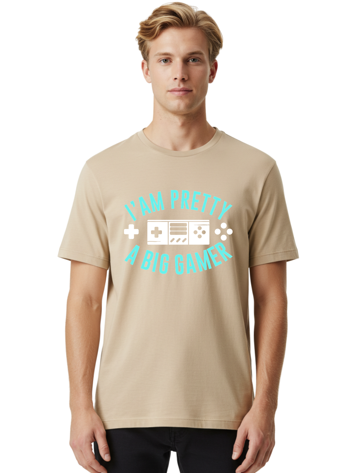 I-Am-Pretty-A-Big-Gamer Men'S Graphic Tee, 100% Cotton, Comfortable Casual Summer Wear, Machine Washable, Gaming Graphic, Gamer Quote, Game Console Icon, I Am Pretty Big Gamer, Positive Affirmation, Gaming Culture, Fun Design, -  Aaa642