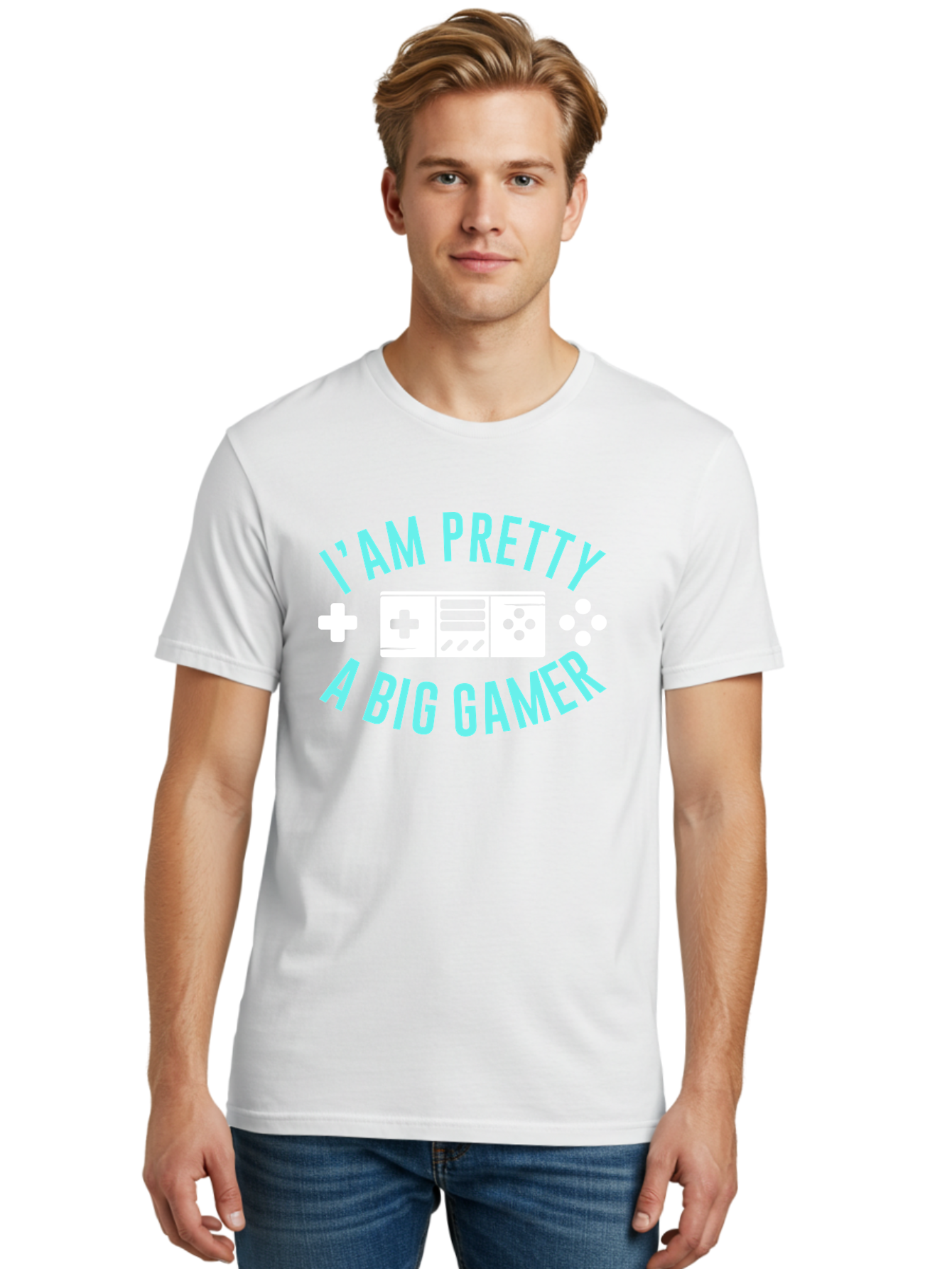 I-Am-Pretty-A-Big-Gamer Men'S Graphic Tee, 100% Cotton, Comfortable Casual Summer Wear, Machine Washable, Gaming Graphic, Gamer Quote, Game Console Icon, I Am Pretty Big Gamer, Positive Affirmation, Gaming Culture, Fun Design, -  Aaa642