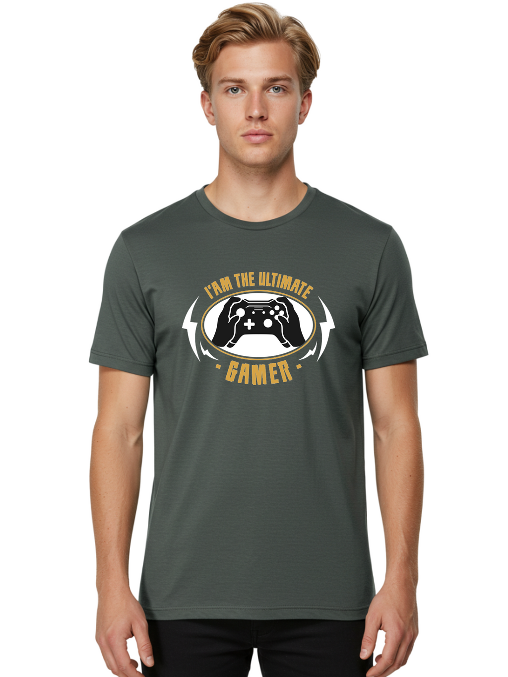 I-Am-The-Ultimate-Gamer Men'S Graphic Tee, 100% Cotton, Comfortable Casual Summer Wear, Machine Washable, Gaming Controller, Gamer Lifestyle, Video Game Culture, Gaming Community, Ultimate Gamer, Gaming Graphics, Game On -  Aaa643