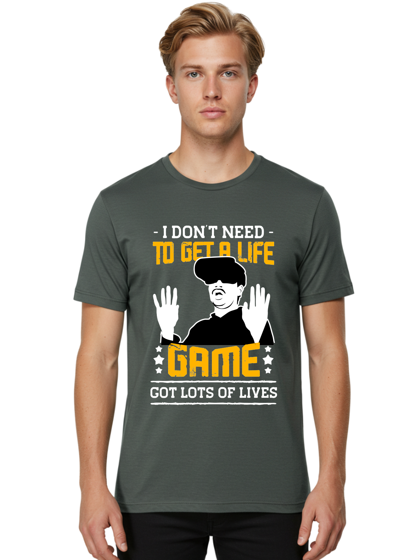 I-Don-T-Need-To-Get-A-Life-Game Men'S Graphic Tee, 100% Cotton, Comfortable Casual Summer Wear, Machine Washable, Gaming Humor, Video Game Quote, Gamer Lifestyle, Multiple Lives, Playful Graphics, Gaming Culture, Retro Gaming Style -  Aaa645