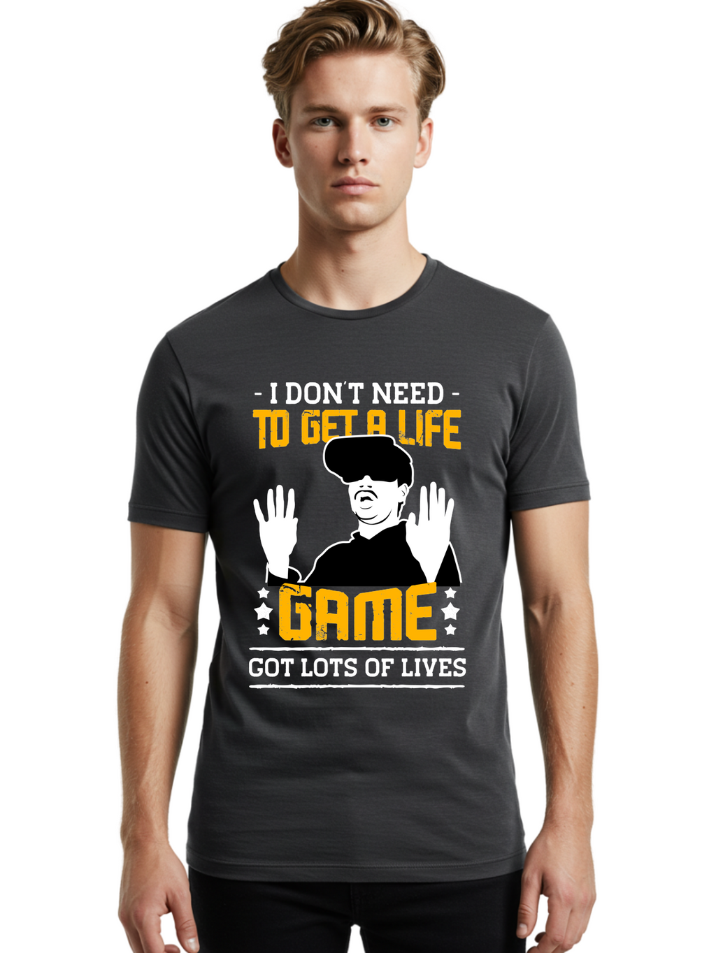 I-Don-T-Need-To-Get-A-Life-Game Men'S Graphic Tee, 100% Cotton, Comfortable Casual Summer Wear, Machine Washable, Gaming Humor, Video Game Quote, Gamer Lifestyle, Multiple Lives, Playful Graphics, Gaming Culture, Retro Gaming Style -  Aaa645