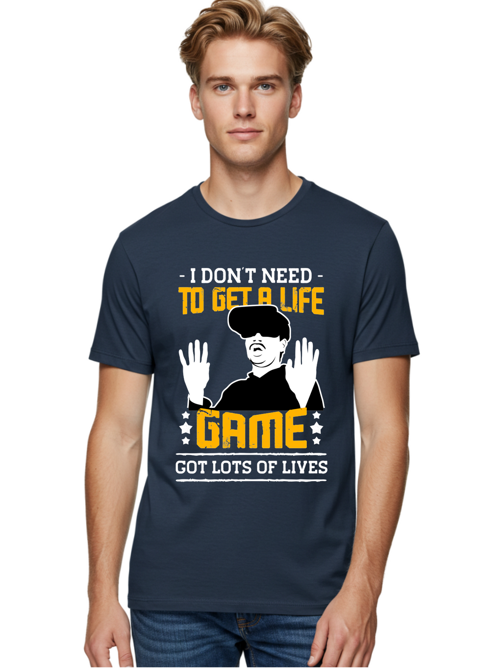 I-Don-T-Need-To-Get-A-Life-Game Men'S Graphic Tee, 100% Cotton, Comfortable Casual Summer Wear, Machine Washable, Gaming Humor, Video Game Quote, Gamer Lifestyle, Multiple Lives, Playful Graphics, Gaming Culture, Retro Gaming Style -  Aaa645