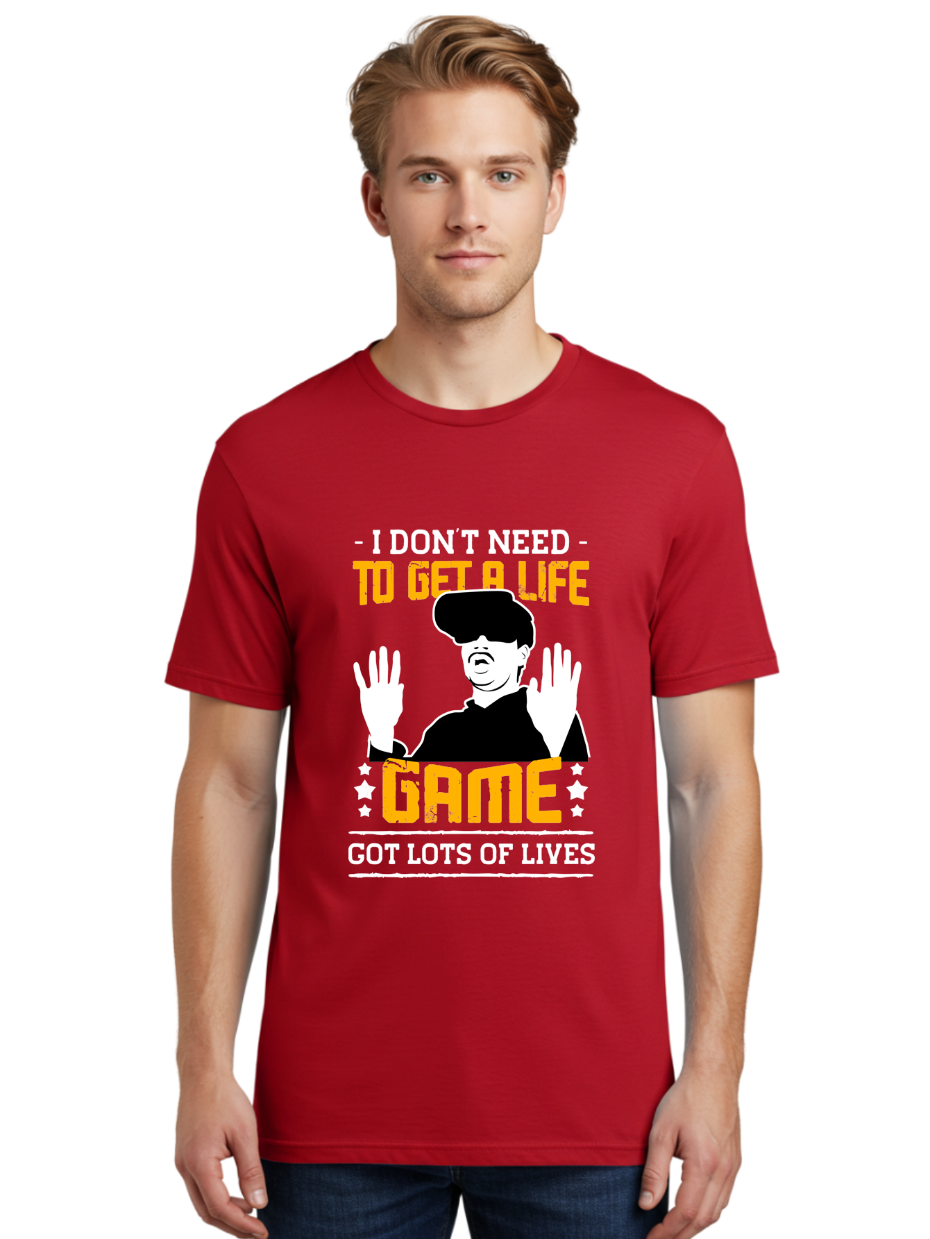 I-Don-T-Need-To-Get-A-Life-Game Men'S Graphic Tee, 100% Cotton, Comfortable Casual Summer Wear, Machine Washable, Gaming Humor, Video Game Quote, Gamer Lifestyle, Multiple Lives, Playful Graphics, Gaming Culture, Retro Gaming Style -  Aaa645