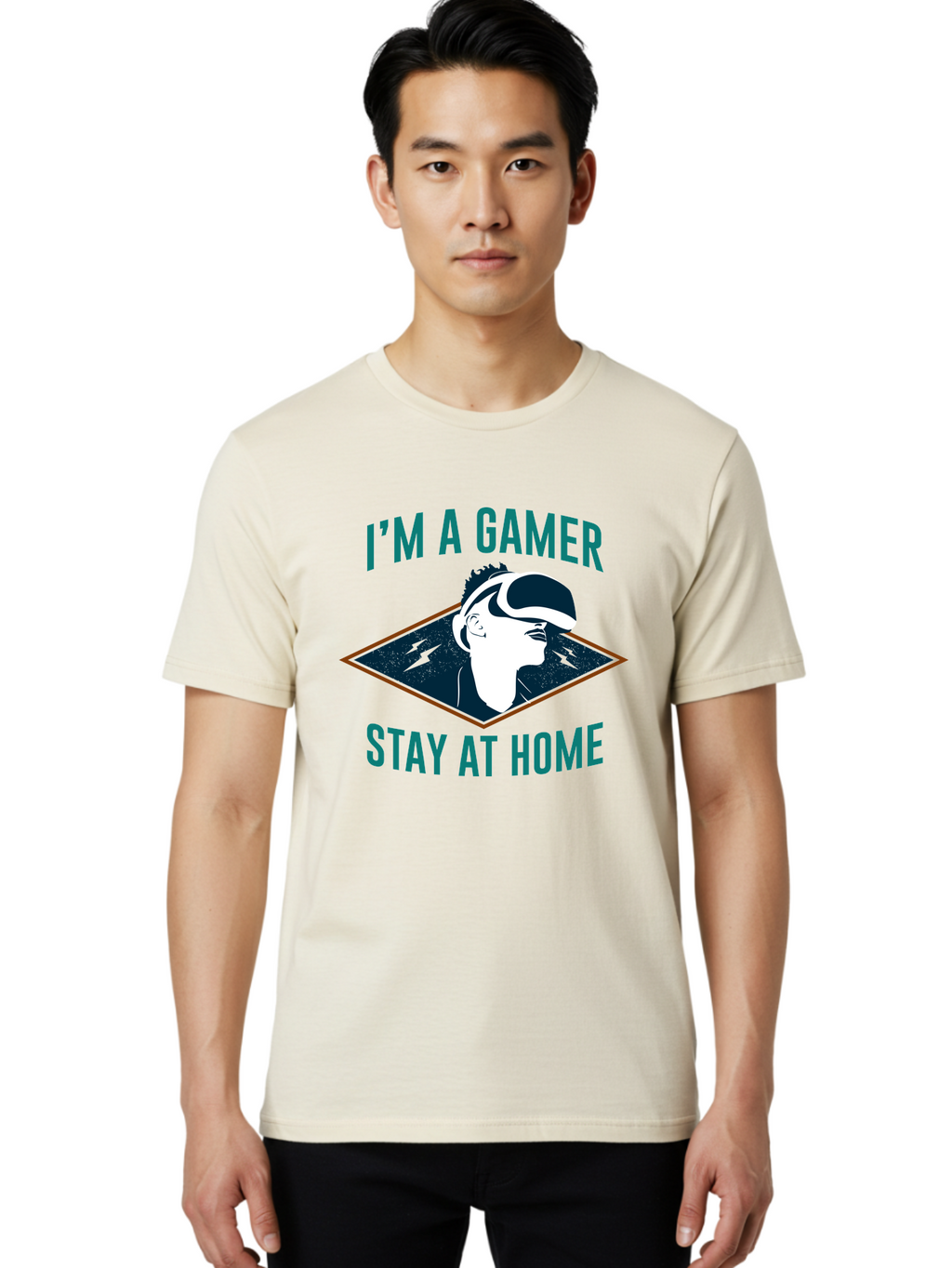 I-M-A-Gamer-Stay-At-Home Men'S Graphic Tee, 100% Cotton, Comfortable Casual Summer Wear, Machine Washable, Gamer, Vr Headset, Stay At Home, Gaming Culture, Online Gaming, Virtual Reality Experience, Gaming Lifestyle, Tech Enthusiast -  Aaa646