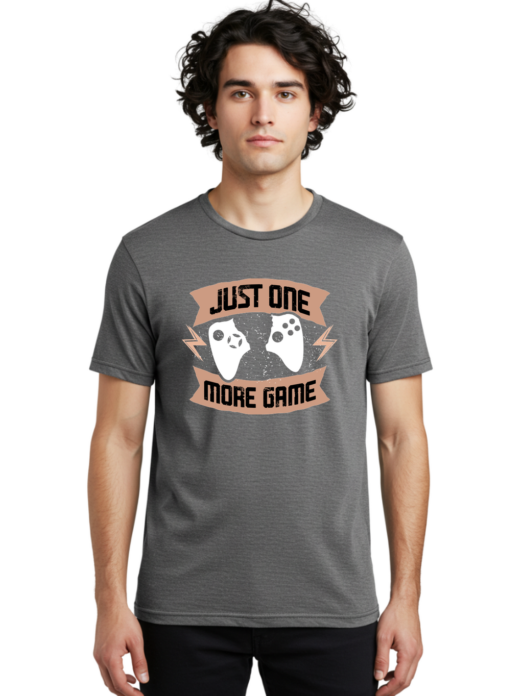 Just-One-More-Game Men'S Graphic Tee, 100% Cotton, Comfortable Casual Summer Wear, Machine Washable, Gaming Controllers, Video Game, Gaming Culture, Just One More Game, Playful Design, Gaming Quote, Retro Gaming -  Aaa649