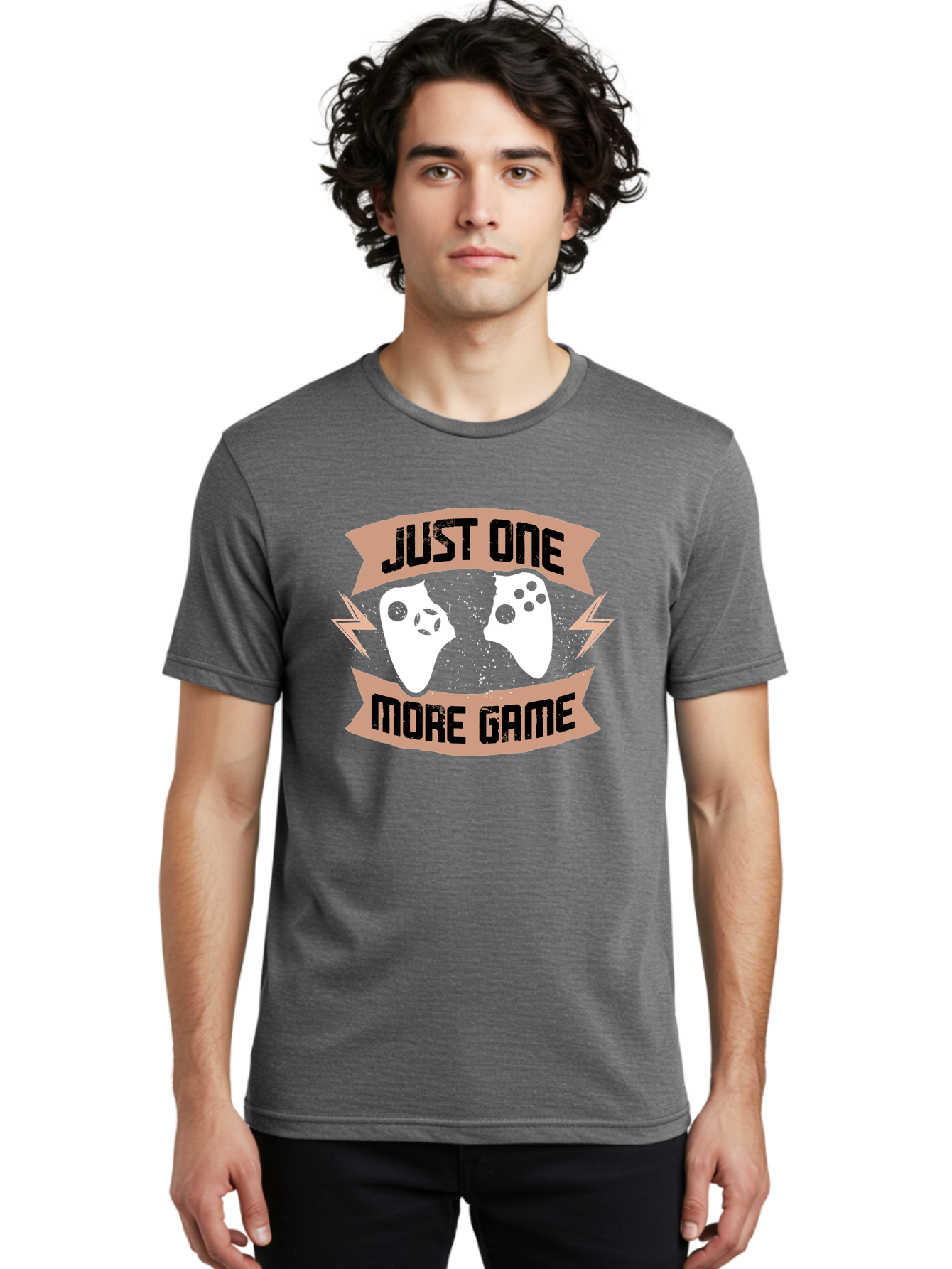 Just-One-More-Game Men'S Graphic Tee, 100% Cotton, Comfortable Casual Summer Wear, Machine Washable, Gaming Controllers, Video Game, Gaming Culture, Just One More Game, Playful Design, Gaming Quote, Retro Gaming -  Aaa649