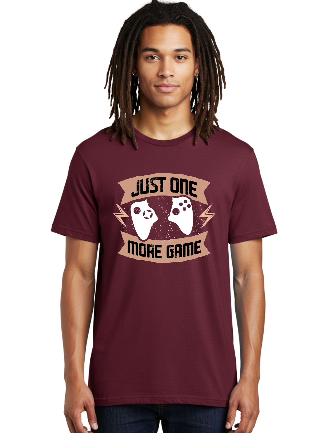 Just-One-More-Game Men'S Graphic Tee, 100% Cotton, Comfortable Casual Summer Wear, Machine Washable, Gaming Controllers, Video Game, Gaming Culture, Just One More Game, Playful Design, Gaming Quote, Retro Gaming -  Aaa649