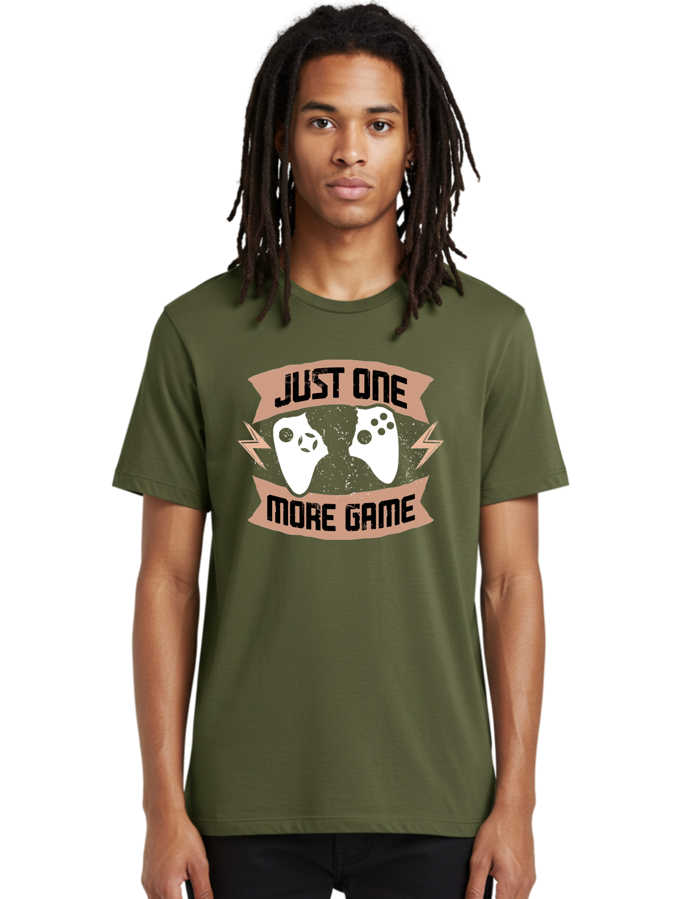 Just-One-More-Game Men'S Graphic Tee, 100% Cotton, Comfortable Casual Summer Wear, Machine Washable, Gaming Controllers, Video Game, Gaming Culture, Just One More Game, Playful Design, Gaming Quote, Retro Gaming -  Aaa649