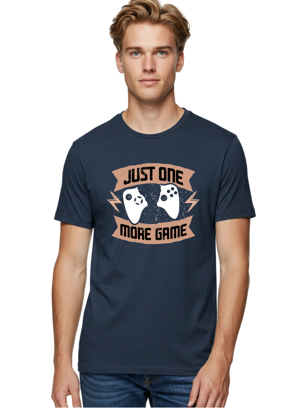 Just-One-More-Game Men'S Graphic Tee, 100% Cotton, Comfortable Casual Summer Wear, Machine Washable, Gaming Controllers, Video Game, Gaming Culture, Just One More Game, Playful Design, Gaming Quote, Retro Gaming -  Aaa649