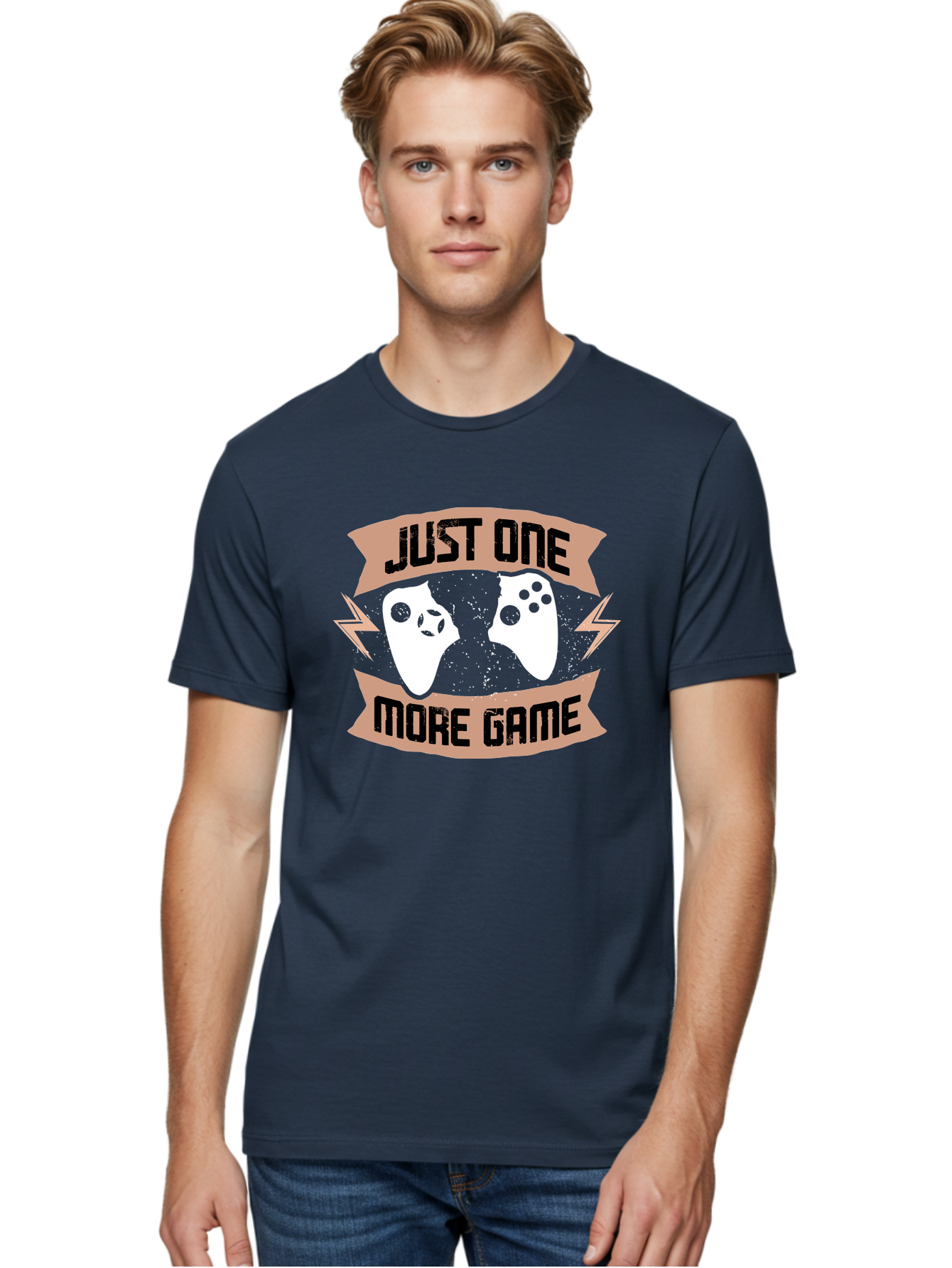 Just-One-More-Game Men'S Graphic Tee, 100% Cotton, Comfortable Casual Summer Wear, Machine Washable, Gaming Controllers, Video Game, Gaming Culture, Just One More Game, Playful Design, Gaming Quote, Retro Gaming -  Aaa649