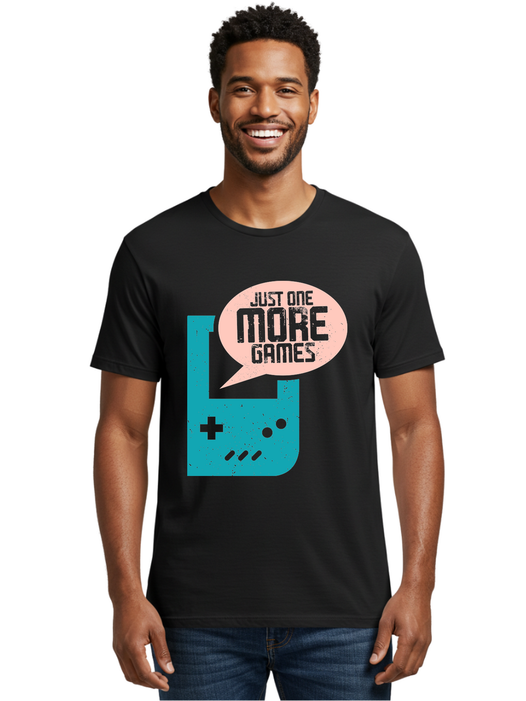 Just-One-More-Games Men'S Graphic Tee, 100% Cotton, Comfortable Casual Summer Wear, Machine Washable, Retro Gaming, Video Game Controller, Nostalgic Design, Just One More Games, Gaming Culture, Pixel Art, Retro Aesthetic, Gamer Quote, -  Aaa650
